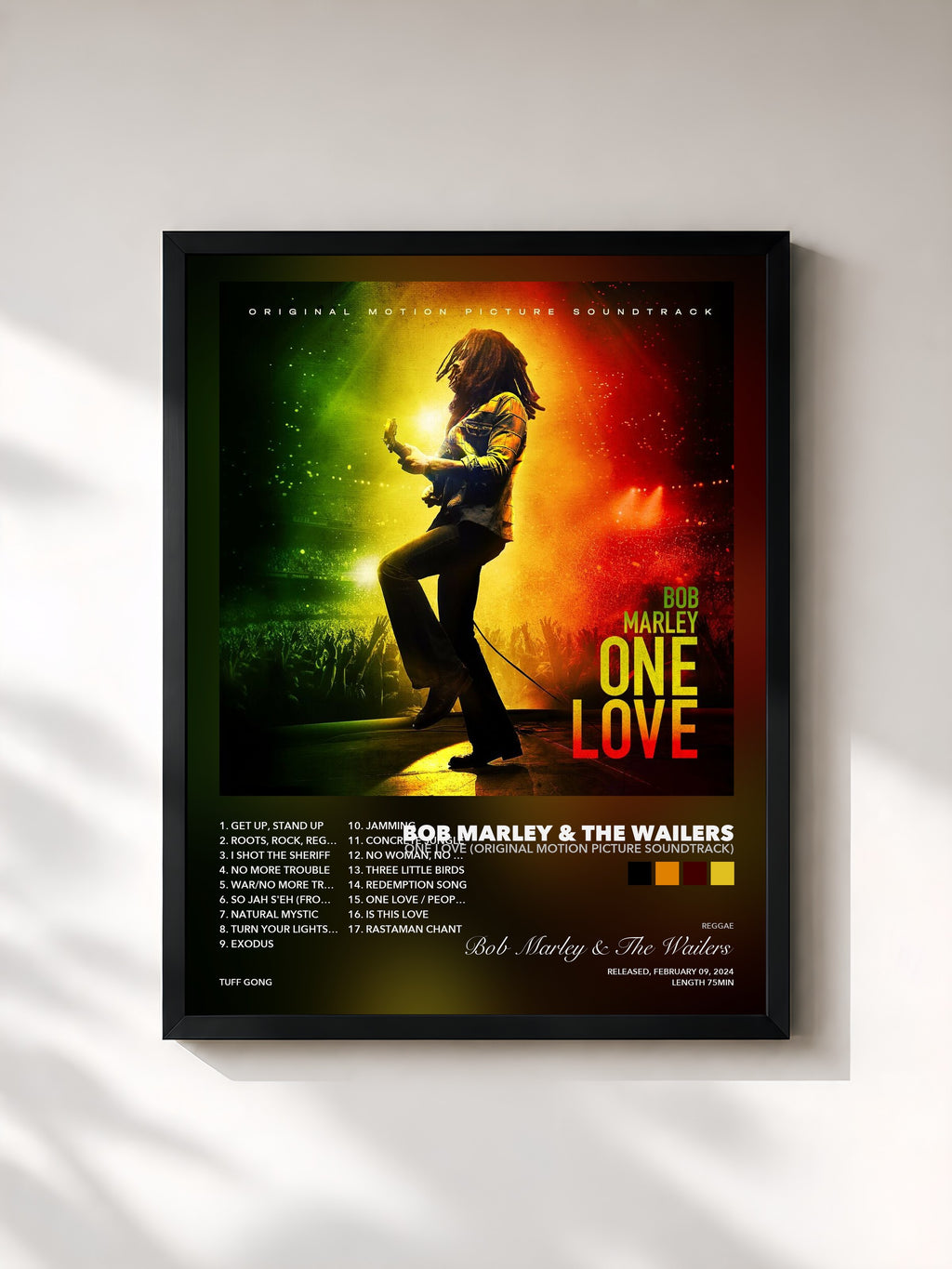 Tableau de l'album One Love (Original Motion Picture Soundtrack) de Bob Marley & The Wailers, imprimé et encadré en France