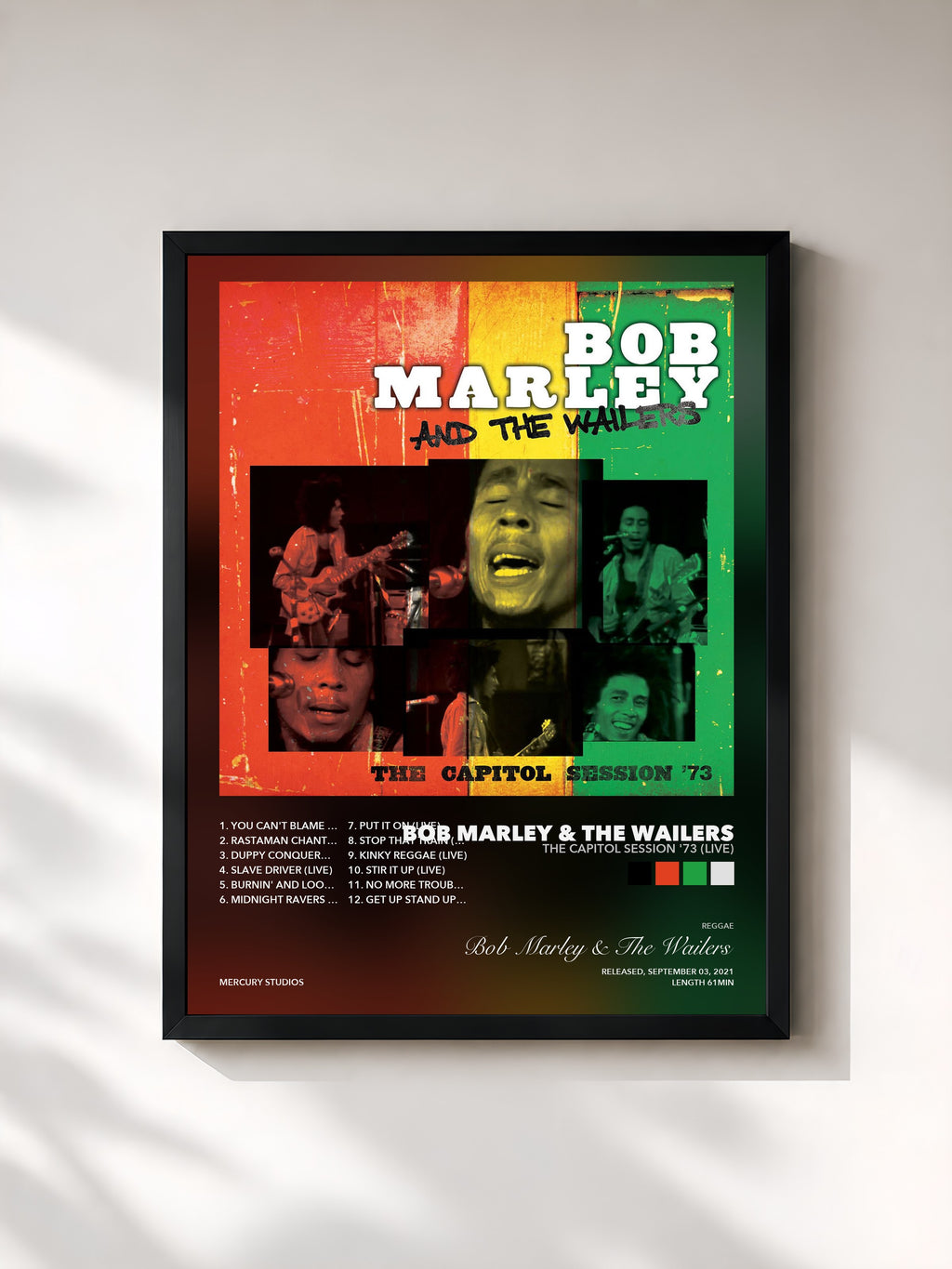 Tableau de l'album The Capitol Session '73 (Live) de Bob Marley & The Wailers, imprimé et encadré en France
