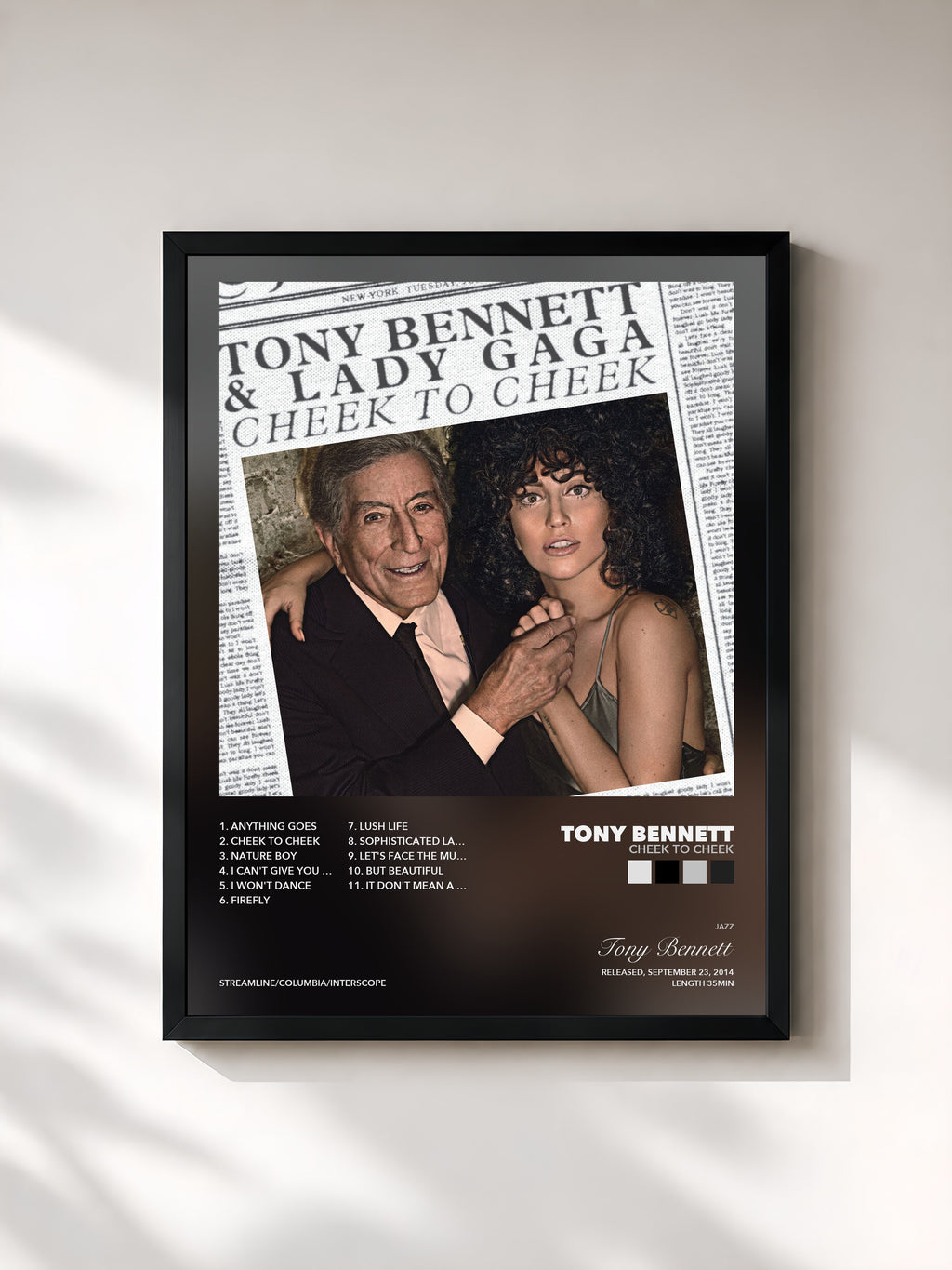 Tableau de l'album Cheek To Cheek de Tony Bennett, imprimé et encadré en France