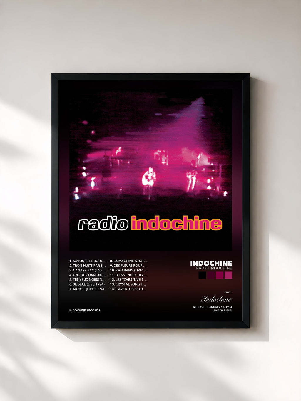 Tableau de l'album Radio Indochine de Indochine, imprimé et encadré en France