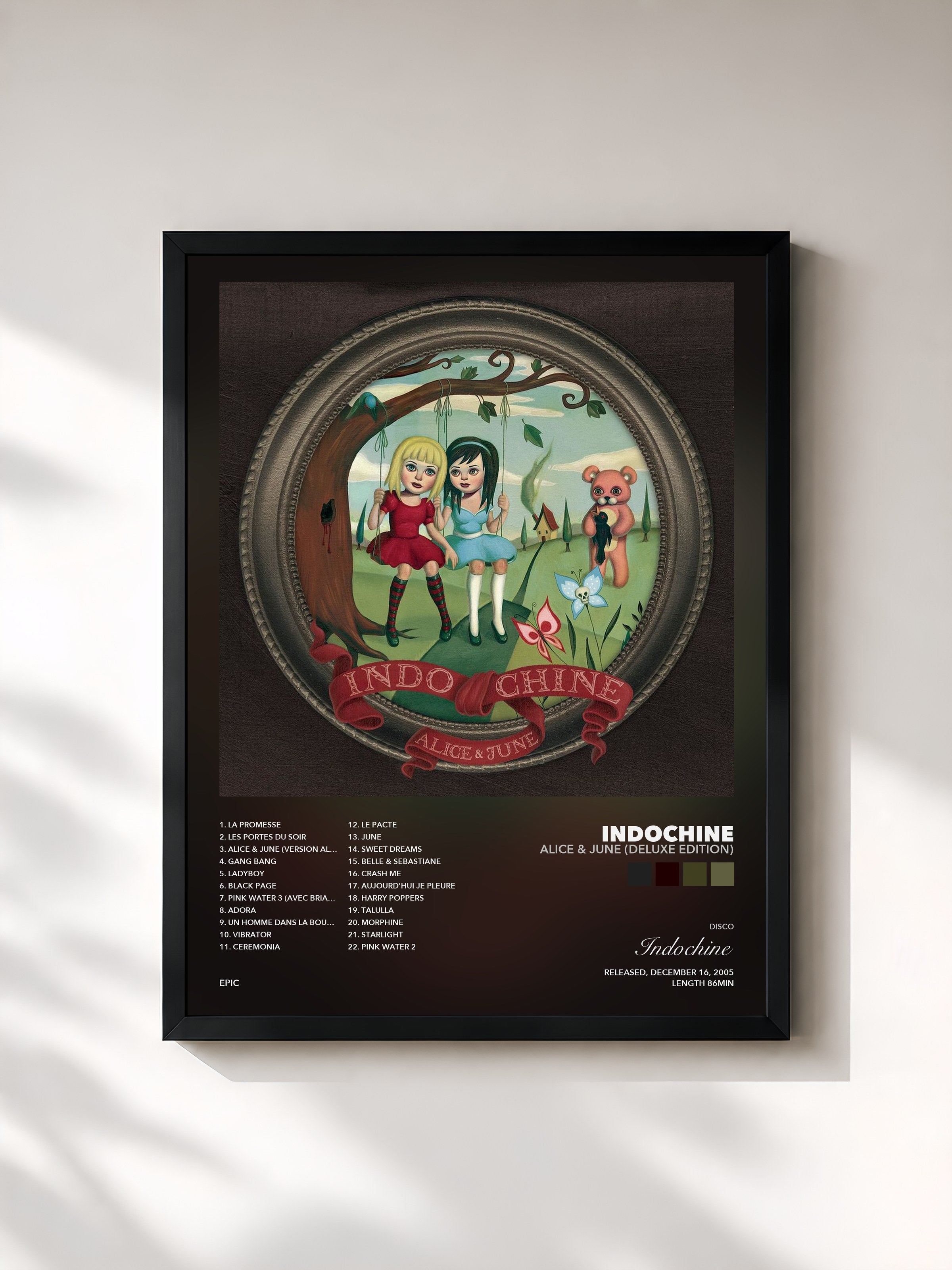 Tableau de l'album Alice & June (deluxe edition) de Indochine, imprimé et encadré en France