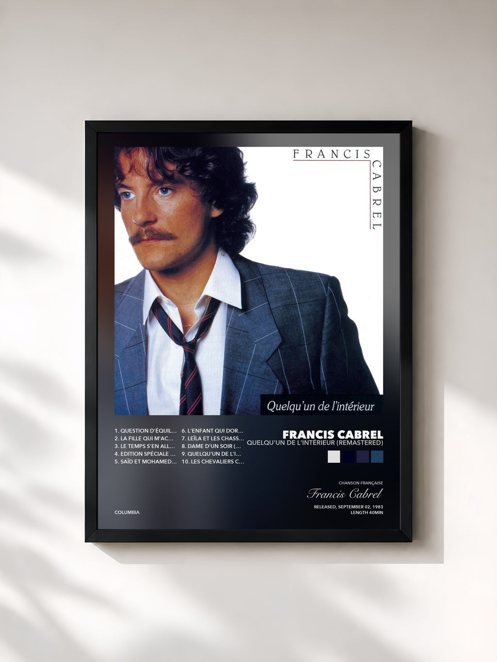 Tableau de l'album Quelqu'un de l'intérieur (Remastered) de Francis Cabrel, imprimé et encadré en France