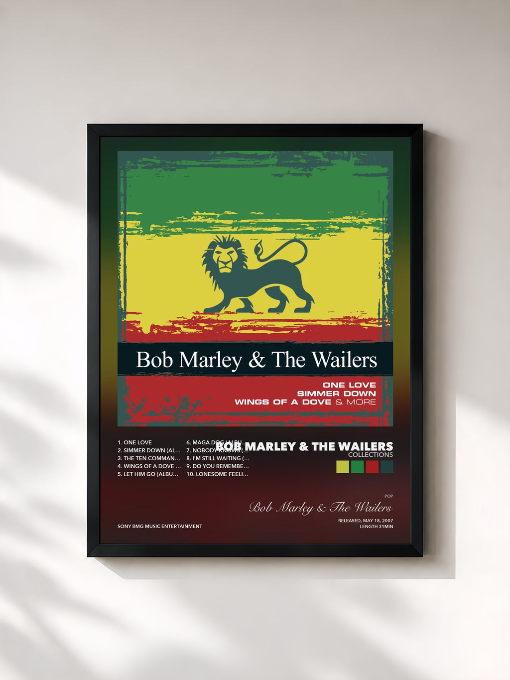 Tableau de l'album Collections de Bob Marley & The Wailers, imprimé et encadré en France