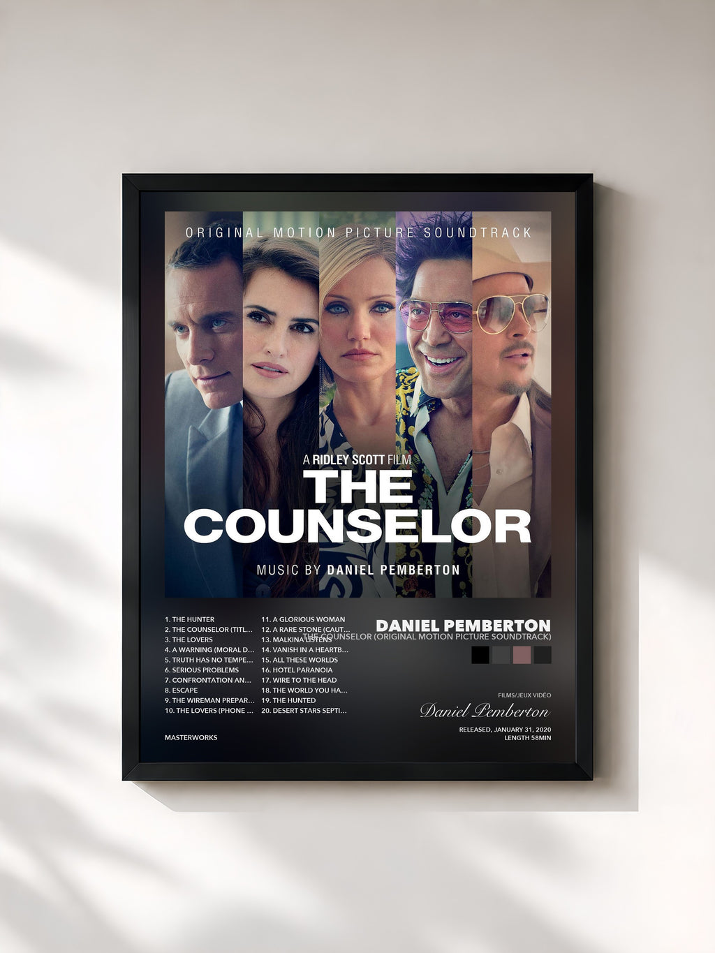 Tableau de l'album The Counselor (Original Motion Picture Soundtrack) de Daniel Pemberton, imprimé et encadré en France