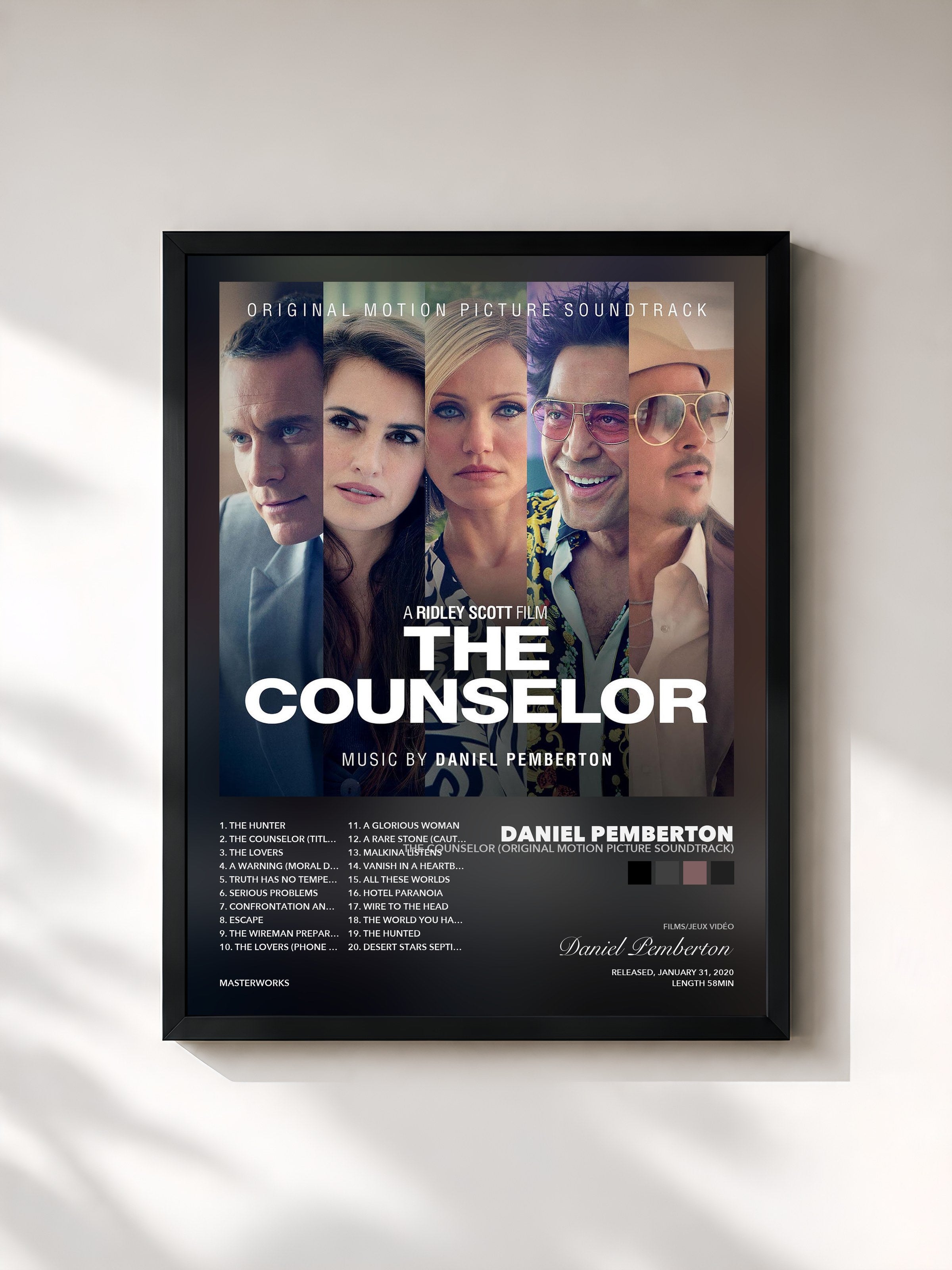 Tableau de l'album The Counselor (Original Motion Picture Soundtrack) de Daniel Pemberton, imprimé et encadré en France