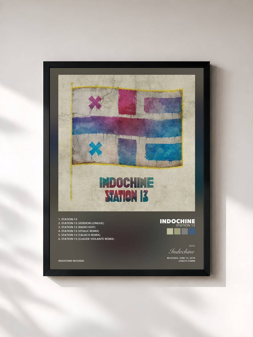 Tableau de l'album Station 13 de Indochine, imprimé et encadré en France