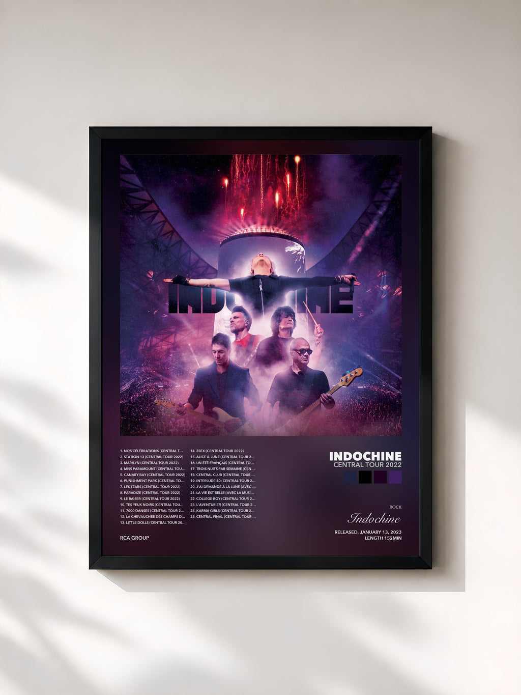 Tableau de l'album Central Tour 2022 de Indochine, imprimé et encadré en France