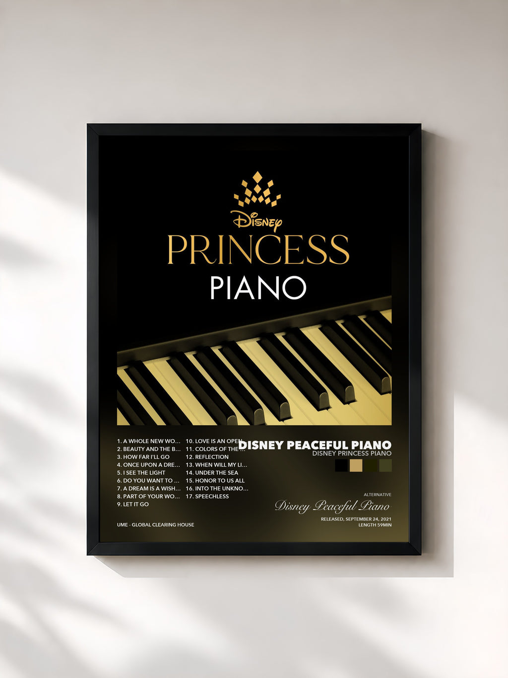 Tableau de l'album Disney Princess Piano de Disney Peaceful Piano, imprimé et encadré en France