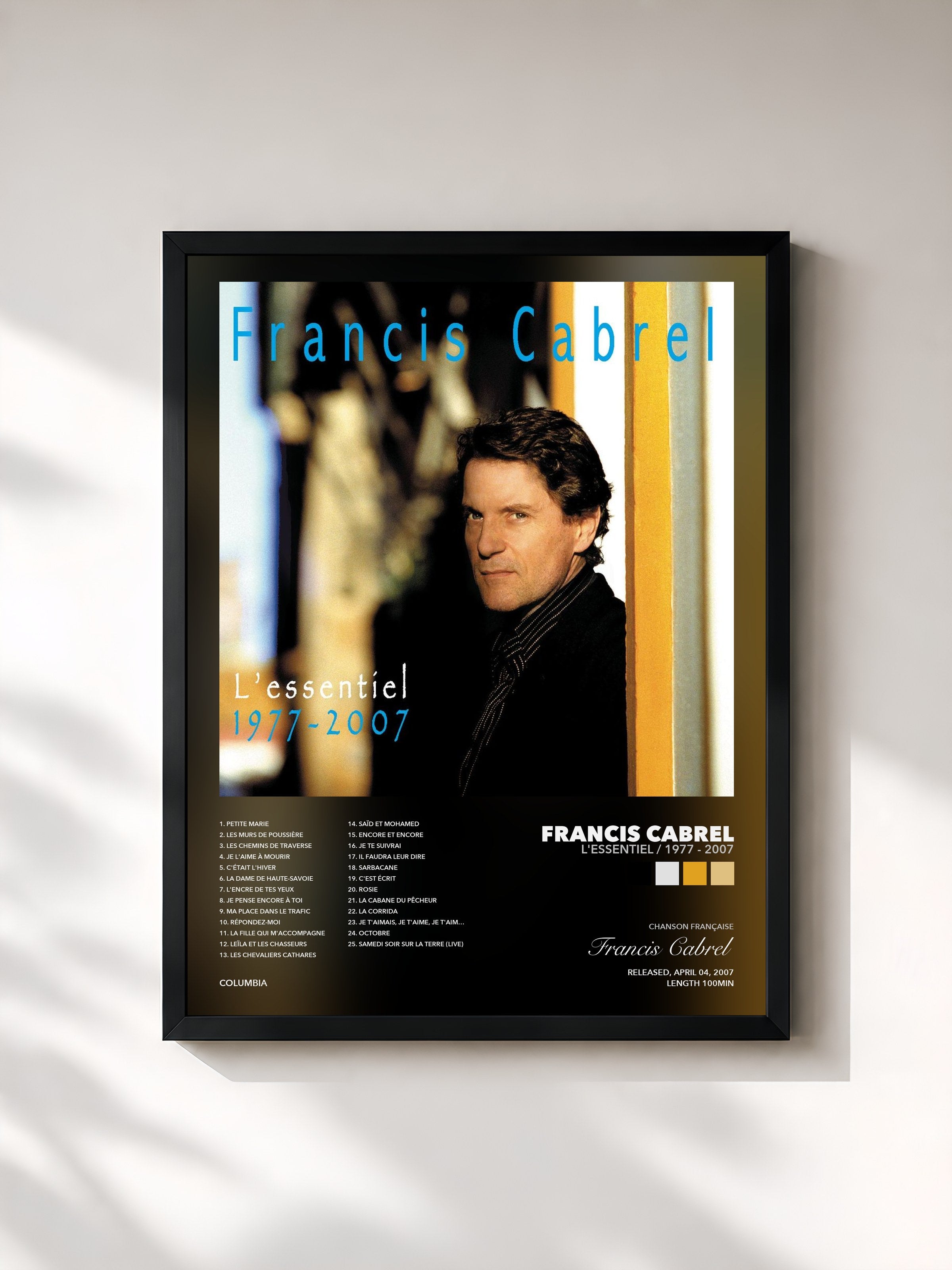 Tableau de l'album L'essentiel / 1977 - 2007 de Francis Cabrel, imprimé et encadré en France