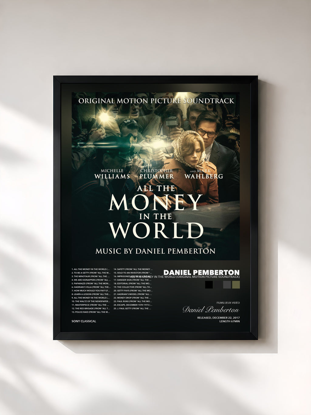Tableau de l'album All the Money in the World (Original Motion Picture Soundtrack) de Daniel Pemberton, imprimé et encadré en France