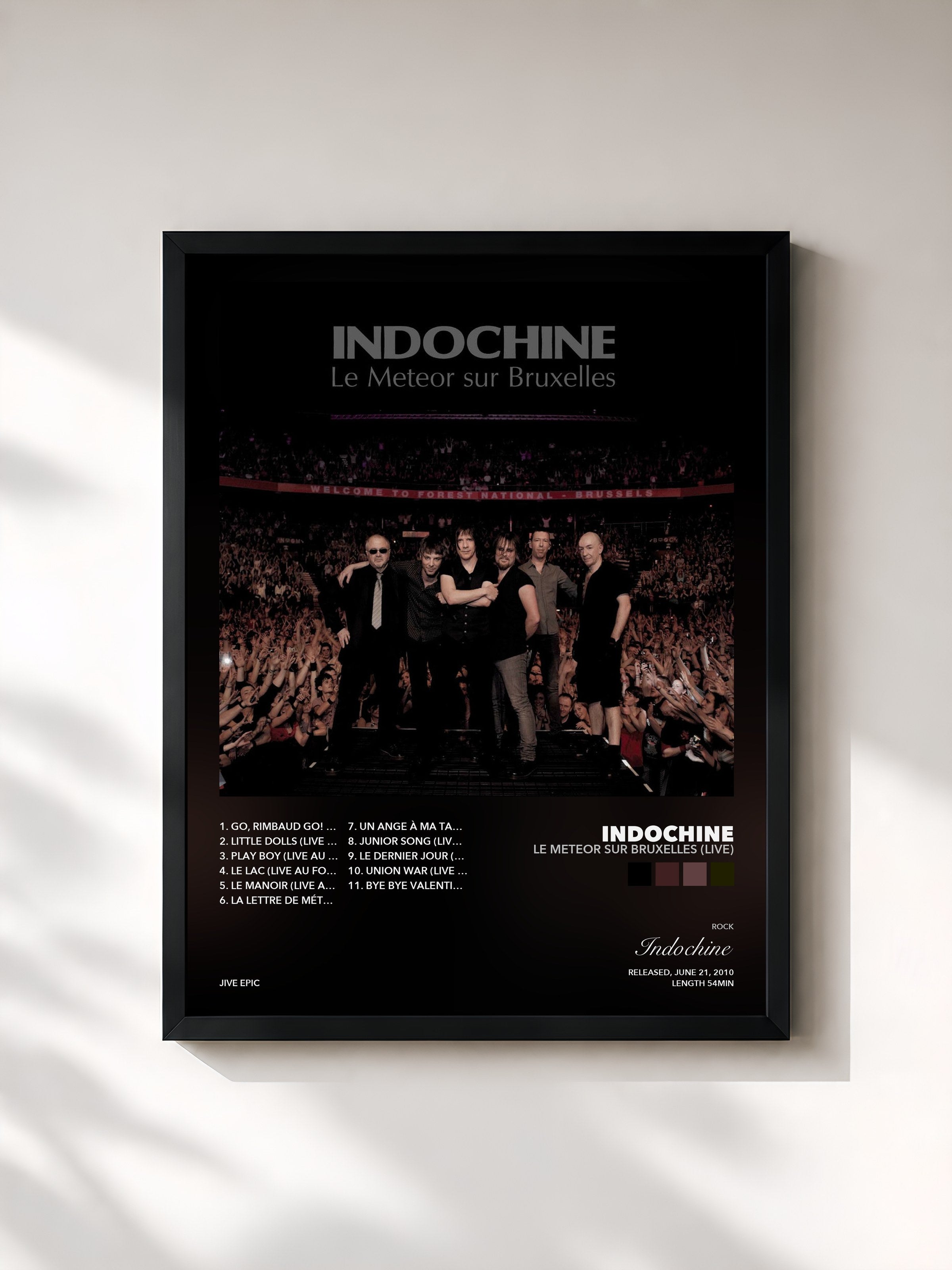 Tableau de l'album Le Meteor sur Bruxelles (Live) de Indochine, imprimé et encadré en France