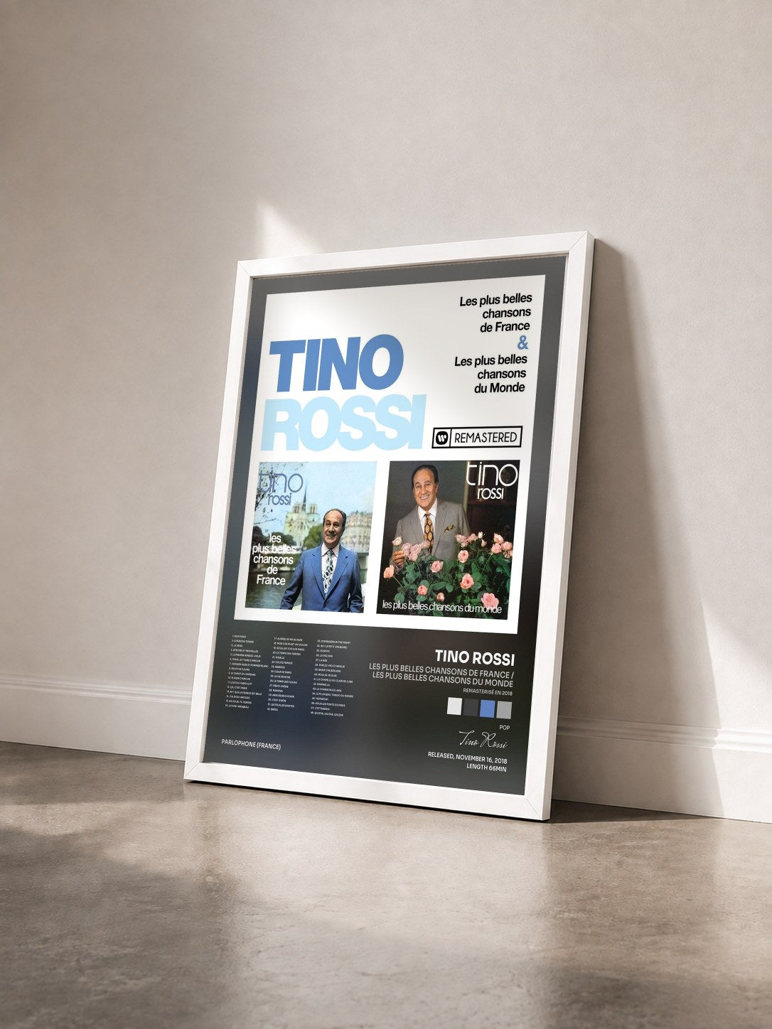 #blanc Tableau de l'album Les plus belles chansons de France / Les plus belles chansons du Monde (Remasterisé en 2018) de Tino Rossi vu de trois quarts, cadre blanc