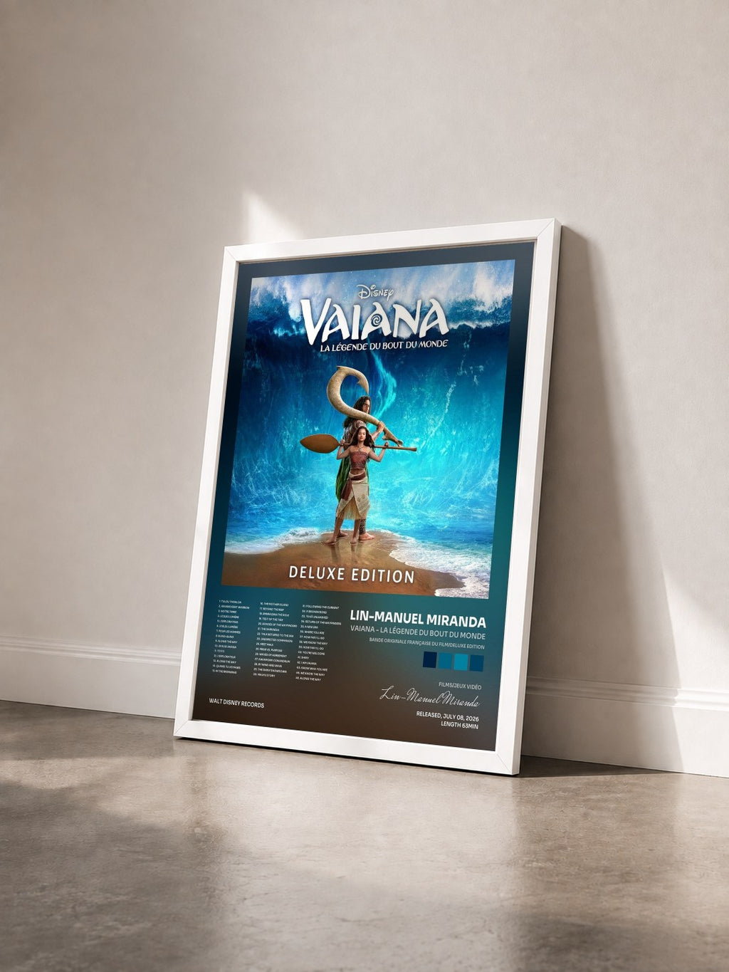#blanc Tableau de l'album Vaiana - La Légende du Bout du Monde (Bande Originale Française du Film/Deluxe Edition) de Lin-Manuel Miranda vu de trois quarts, cadre blanc
