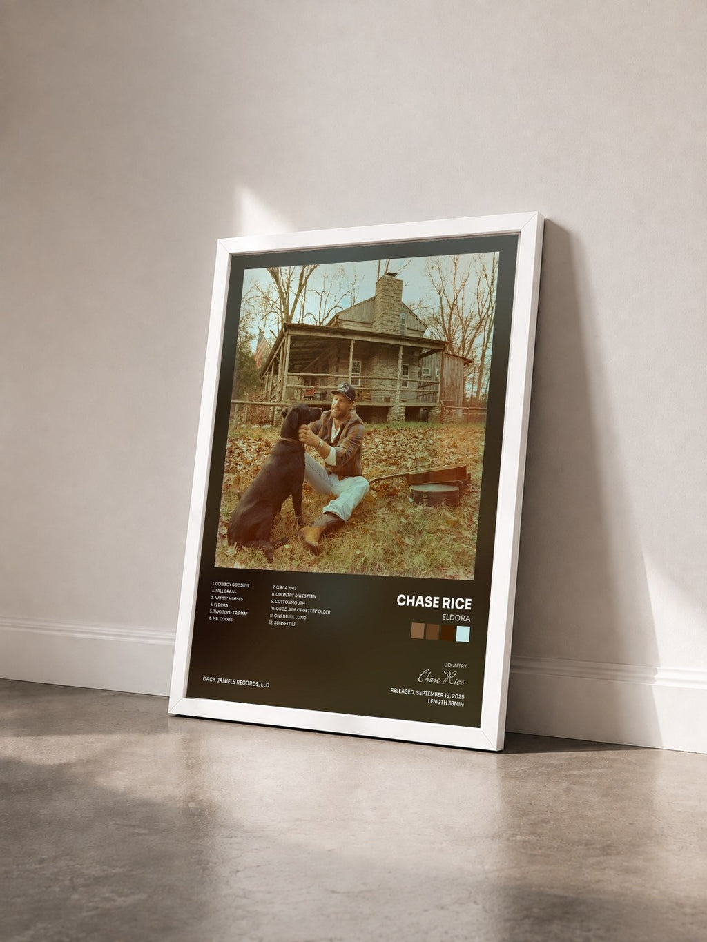 #blanc Tableau de l'album ELDORA de Chase Rice vu de trois quarts, cadre blanc