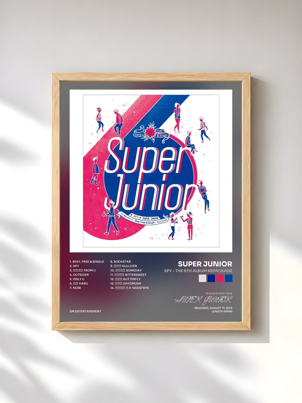#bois Tableau de l'album SPY - The 6th Album Repackage de SUPER JUNIOR, cadre en bois brut, imprimé et encadré en France
