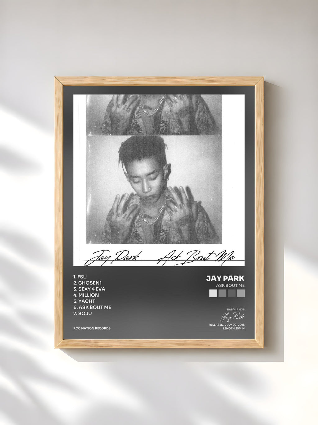 #bois Tableau de l'album Ask Bout Me de Jay Park, cadre en bois brut, imprimé et encadré en France