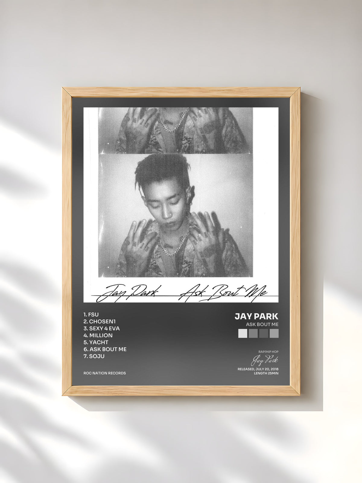 #bois Tableau de l'album Ask Bout Me de Jay Park, cadre en bois brut, imprimé et encadré en France