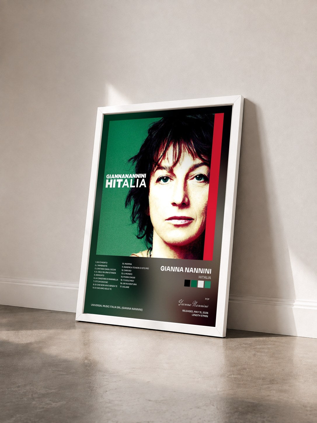 #blanc Tableau de l'album Hitalia de Gianna Nannini vu de trois quarts, cadre blanc