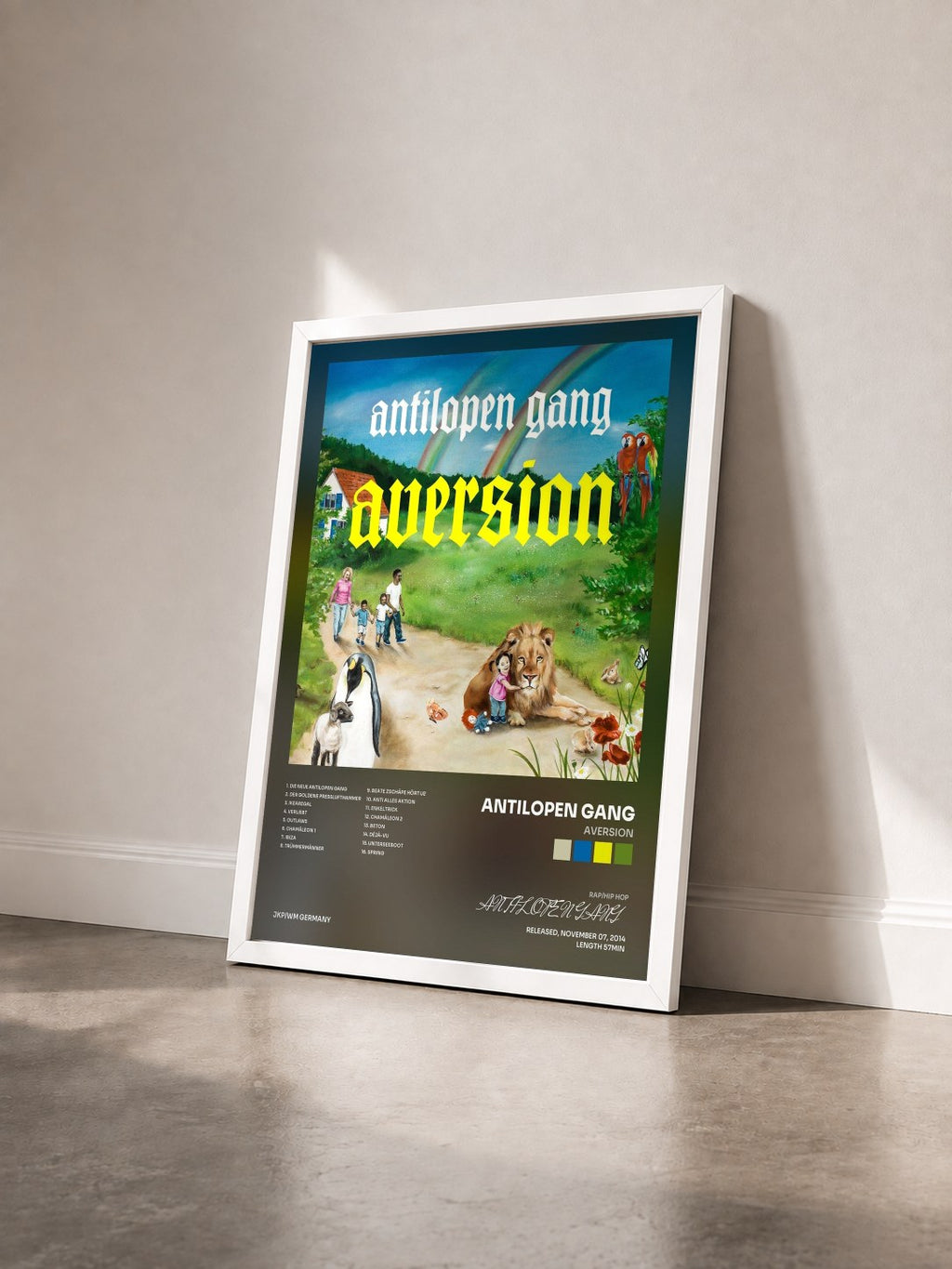 #blanc Tableau de l'album Aversion de ANTILOPEN GANG vu de trois quarts, cadre blanc