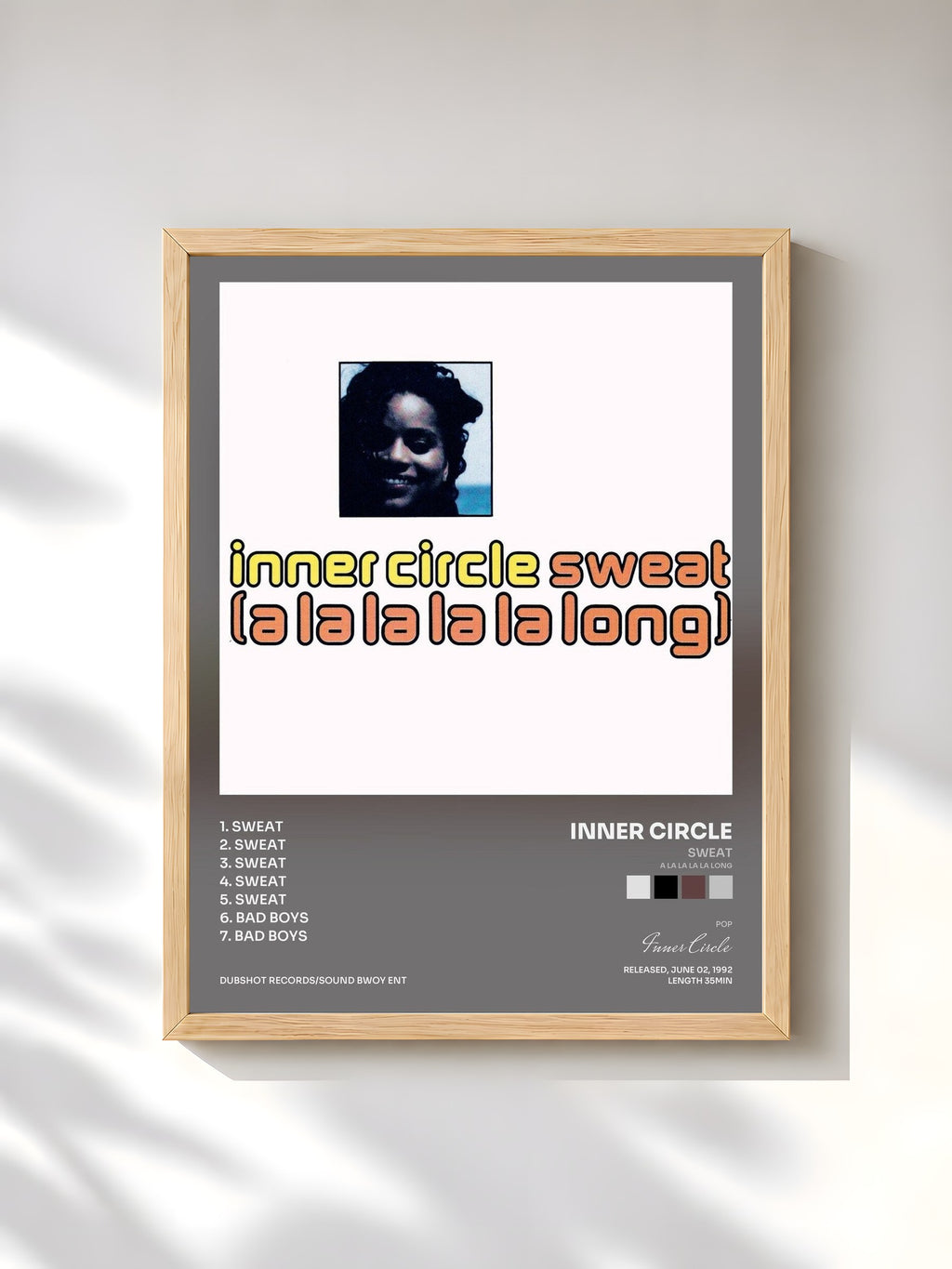 #bois Tableau de l'album Sweat (A La La La La Long) de Inner Circle, cadre en bois brut, imprimé et encadré en France
