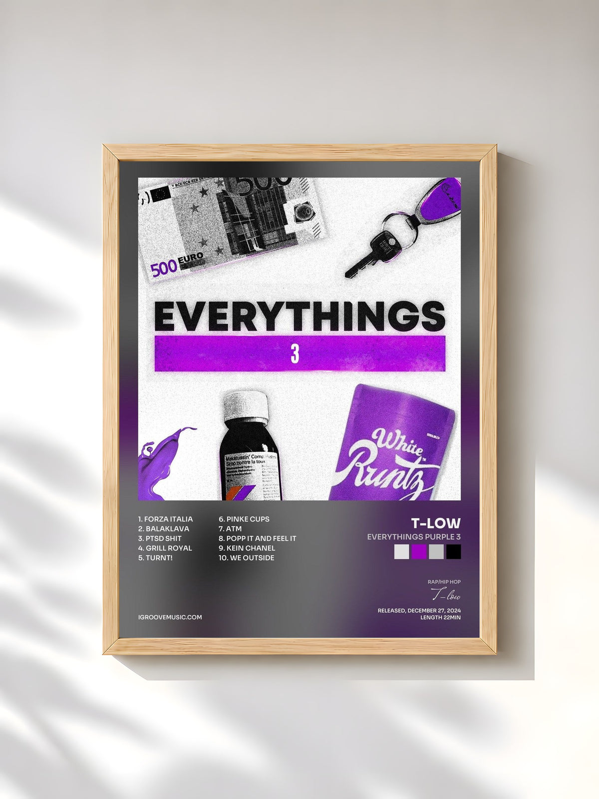 #bois Tableau de l'album EVERYTHINGS PURPLE 3 de T-low, cadre en bois brut, imprimé et encadré en France