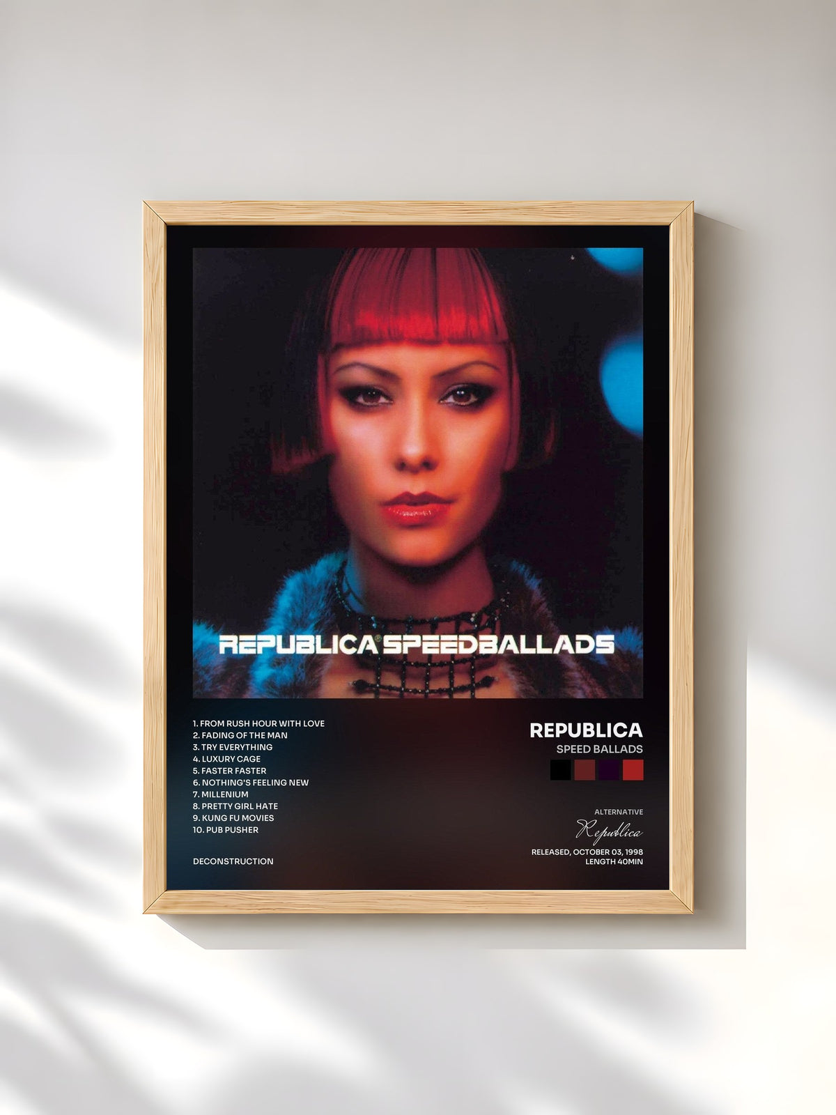 #bois Tableau de l'album Speed Ballads de Republica, cadre en bois brut, imprimé et encadré en France