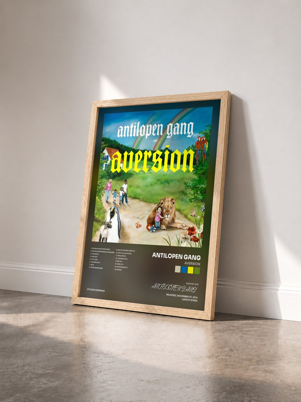 #bois Tableau de l'album Aversion de ANTILOPEN GANG vu de trois quarts, cadre en bois brut