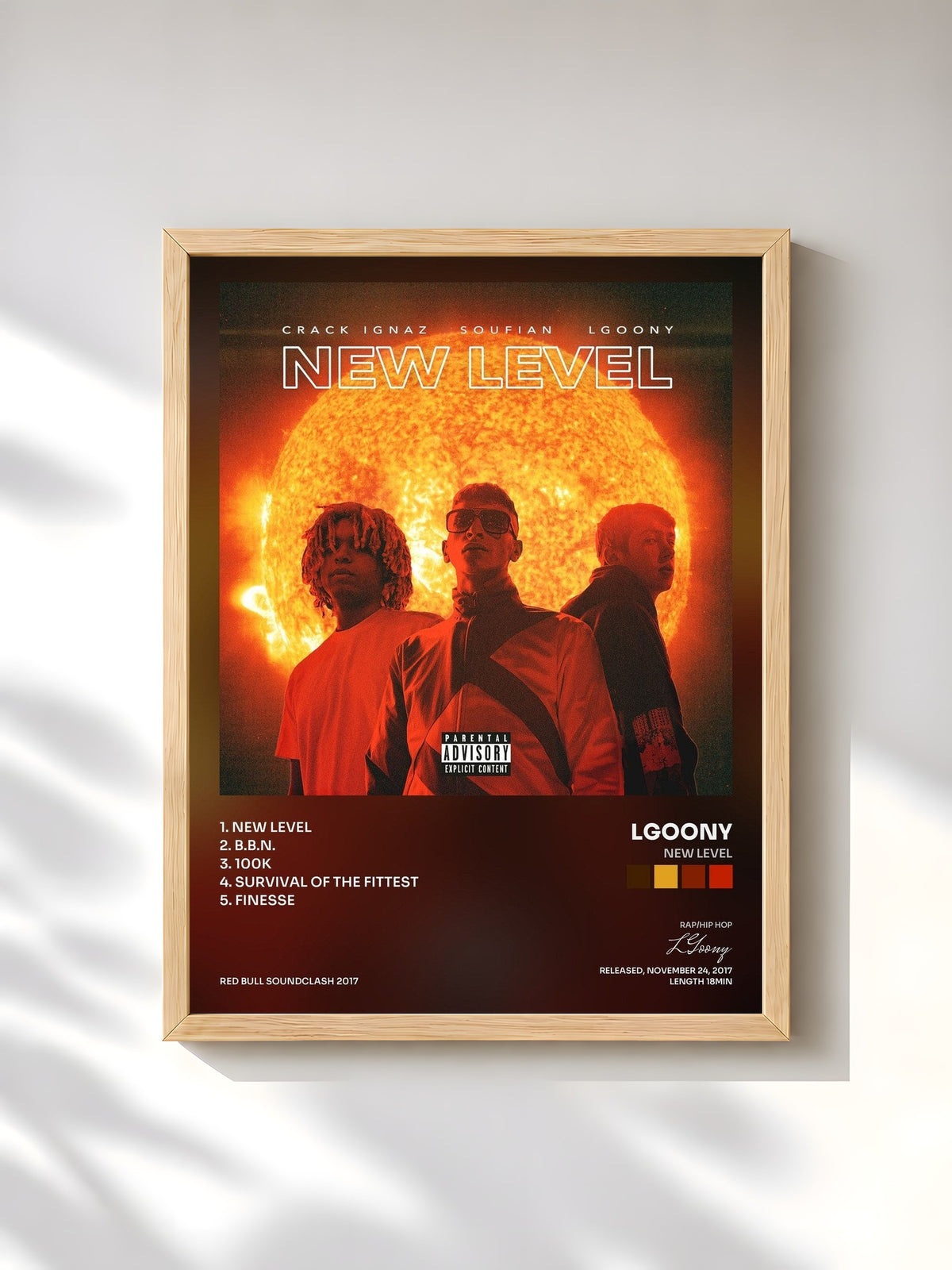 #bois Tableau de l'album New Level de LGoony, cadre en bois brut, imprimé et encadré en France