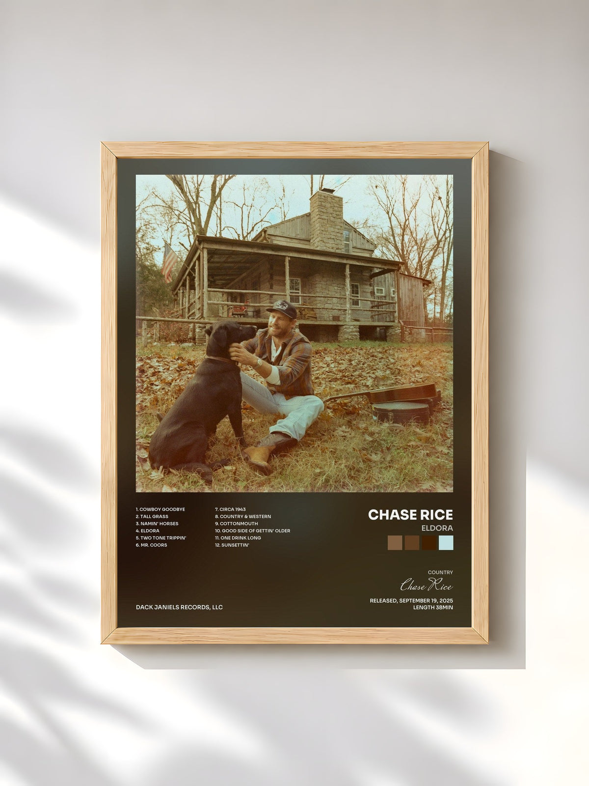 #bois Tableau de l'album ELDORA de Chase Rice, cadre en bois brut, imprimé et encadré en France