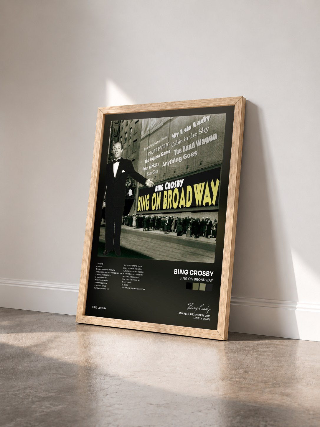 #bois Tableau de l'album Bing On Broadway de Bing Crosby vu de trois quarts, cadre en bois brut