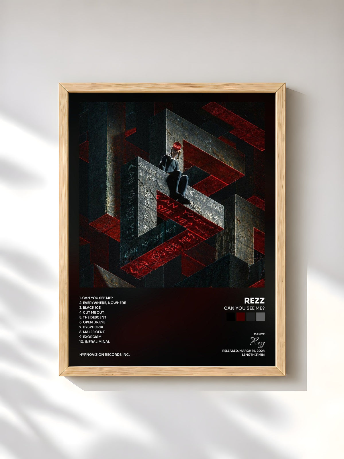 #bois Tableau de l'album CAN YOU SEE ME? de Rezz, cadre en bois brut, imprimé et encadré en France