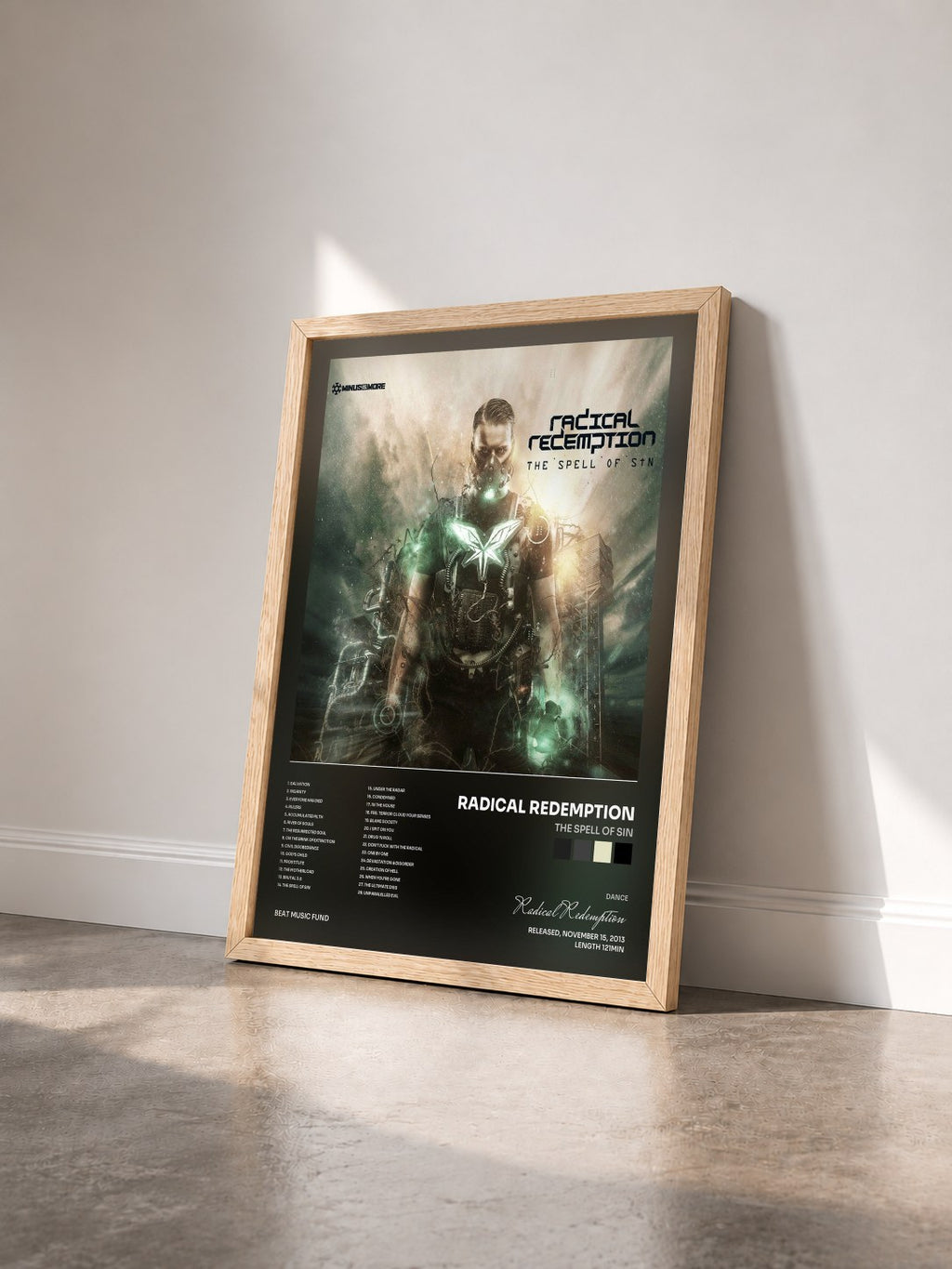 #bois Tableau de l'album The Spell of Sin de Radical Redemption vu de trois quarts, cadre en bois brut