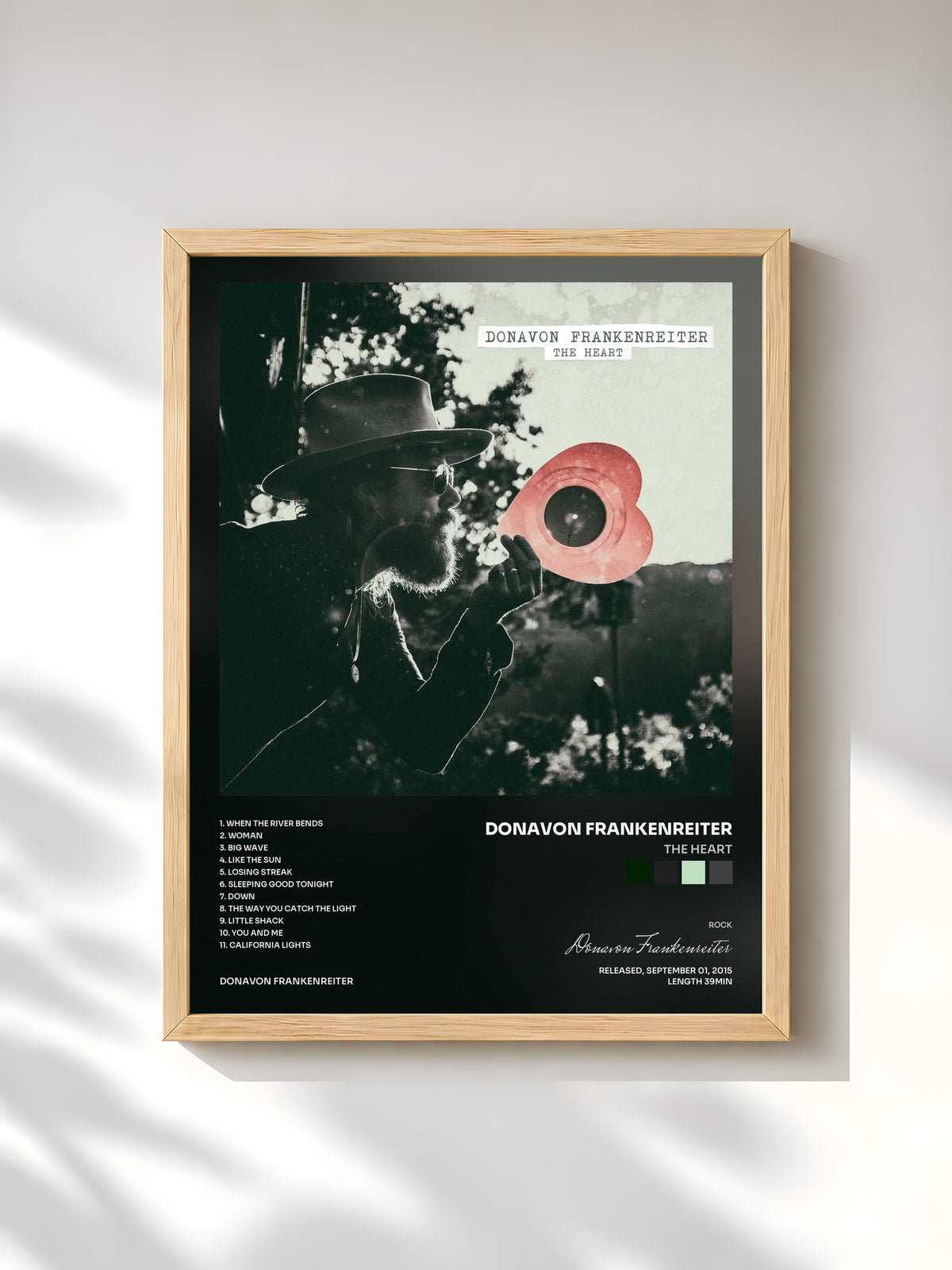 #bois Tableau de l'album The Heart de Donavon Frankenreiter, cadre en bois brut, imprimé et encadré en France