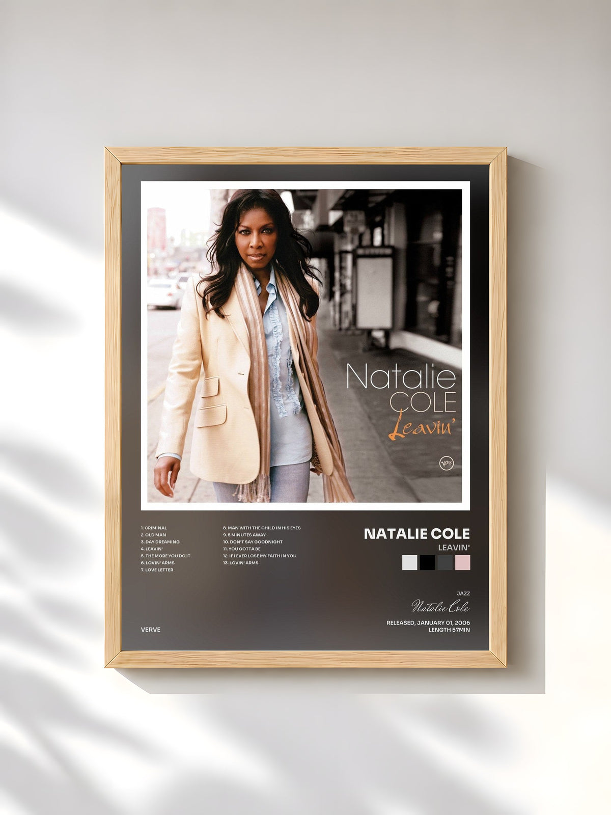 #bois Tableau de l'album Leavin' de Natalie Cole, cadre en bois brut, imprimé et encadré en France