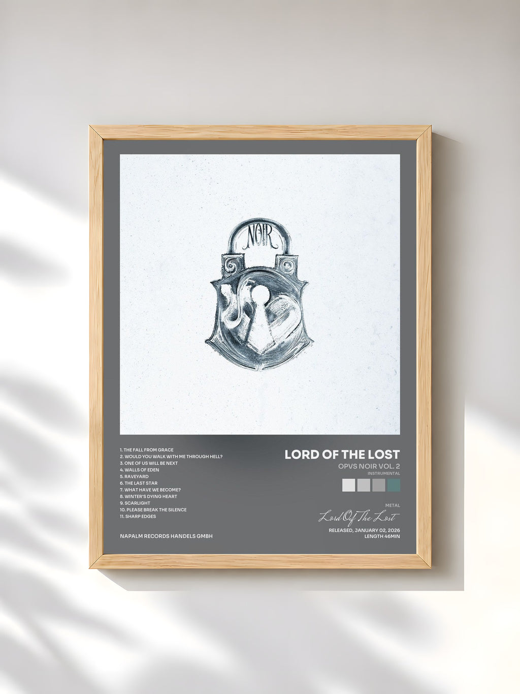 #bois Tableau de l'album OPVS NOIR Vol. 2 (Instrumental) de Lord Of The Lost, cadre en bois brut, imprimé et encadré en France