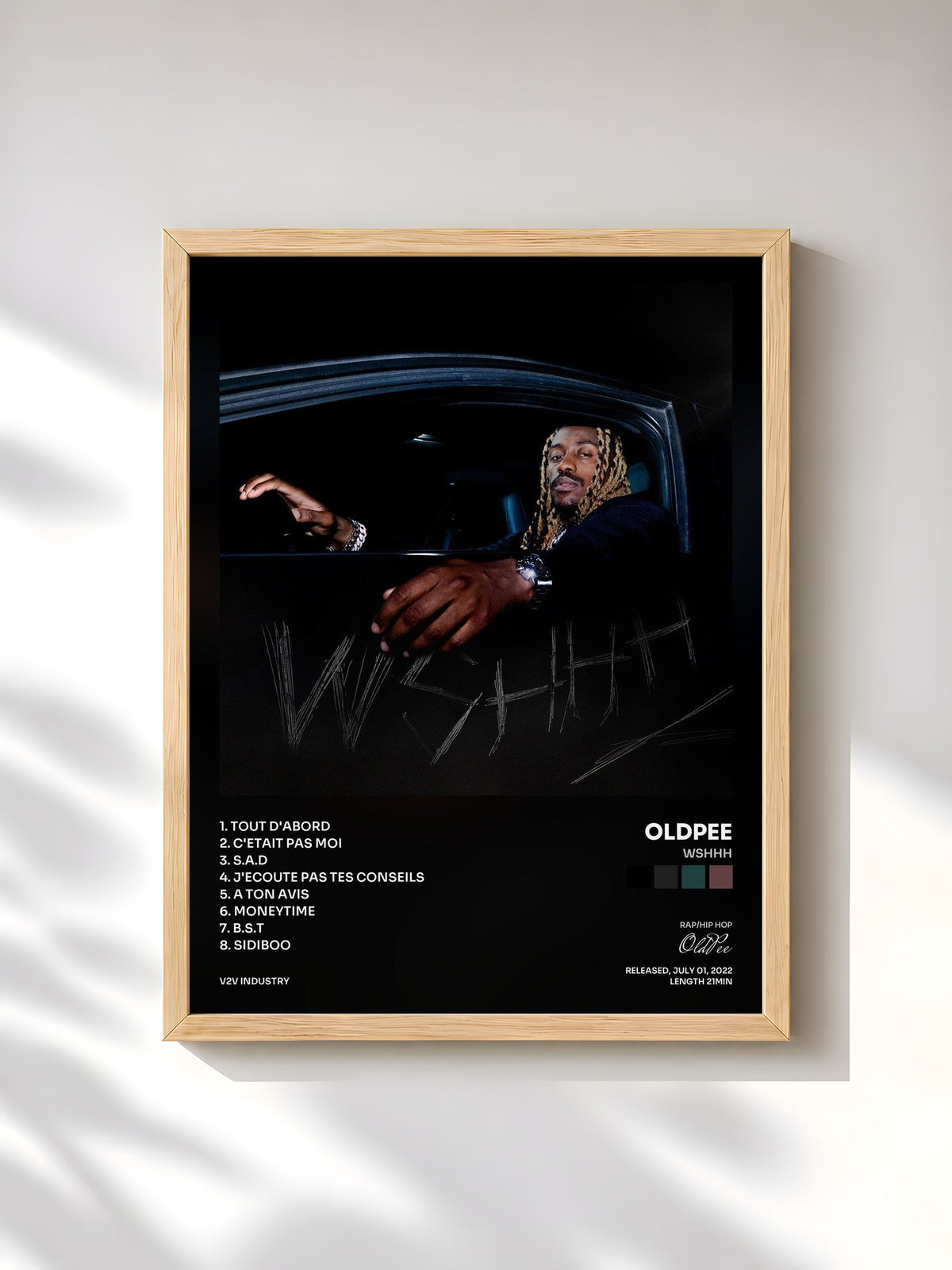 #bois Tableau de l'album WSHHH de OldPee, cadre en bois brut, imprimé et encadré en France