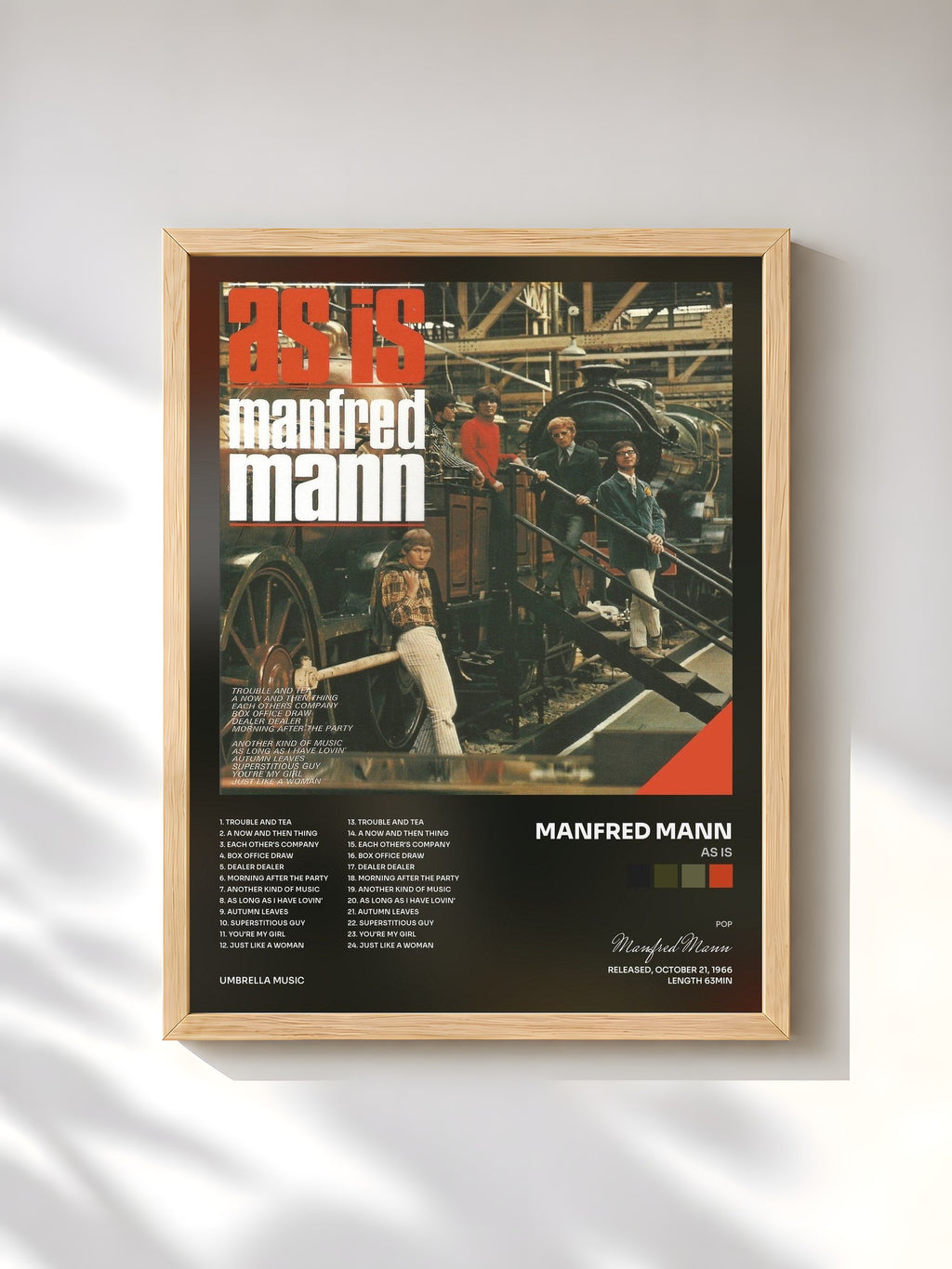#bois Tableau de l'album As Is de Manfred Mann, cadre en bois brut, imprimé et encadré en France