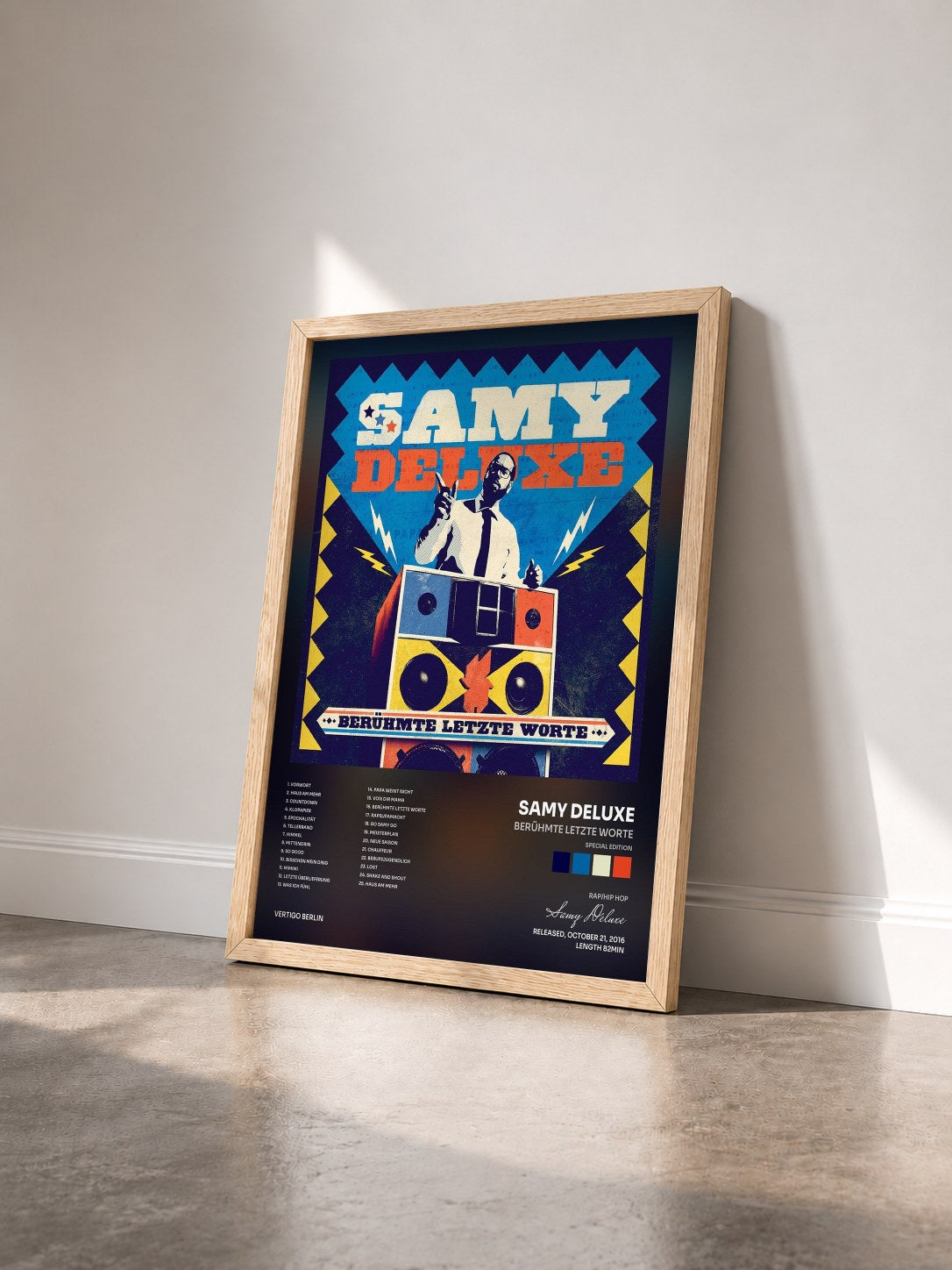 #bois Tableau de l'album Berühmte letzte Worte (Special Edition) de Samy Deluxe vu de trois quarts, cadre en bois brut