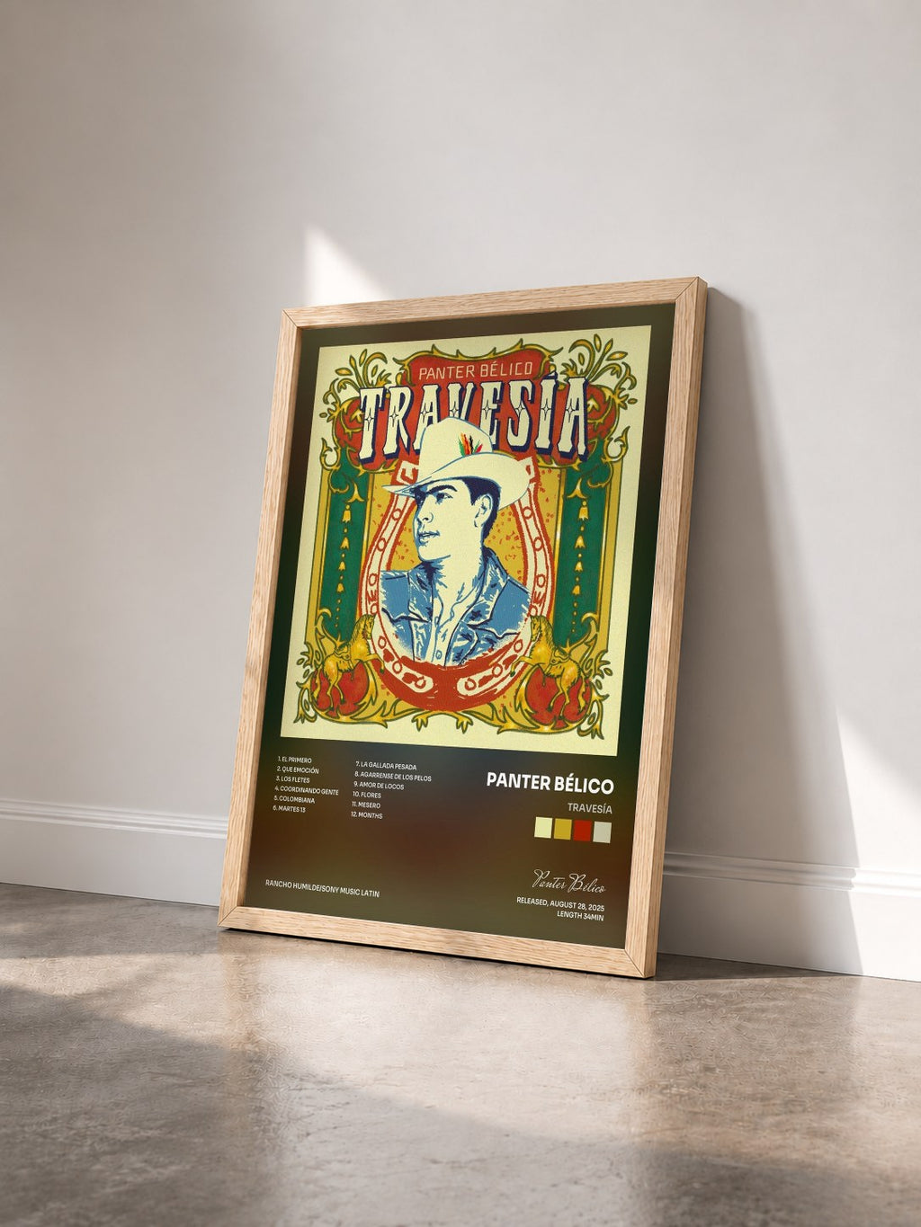 #bois Tableau de l'album TRAVESÍA de Panter Bélico vu de trois quarts, cadre en bois brut