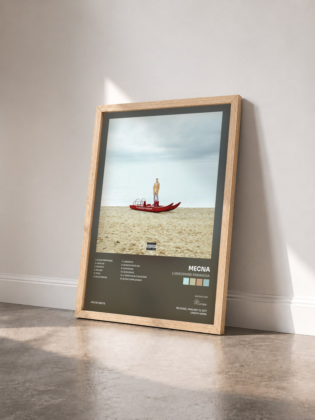 #bois Tableau de l'album Lungomare Paranoia de Mecna vu de trois quarts, cadre en bois brut
