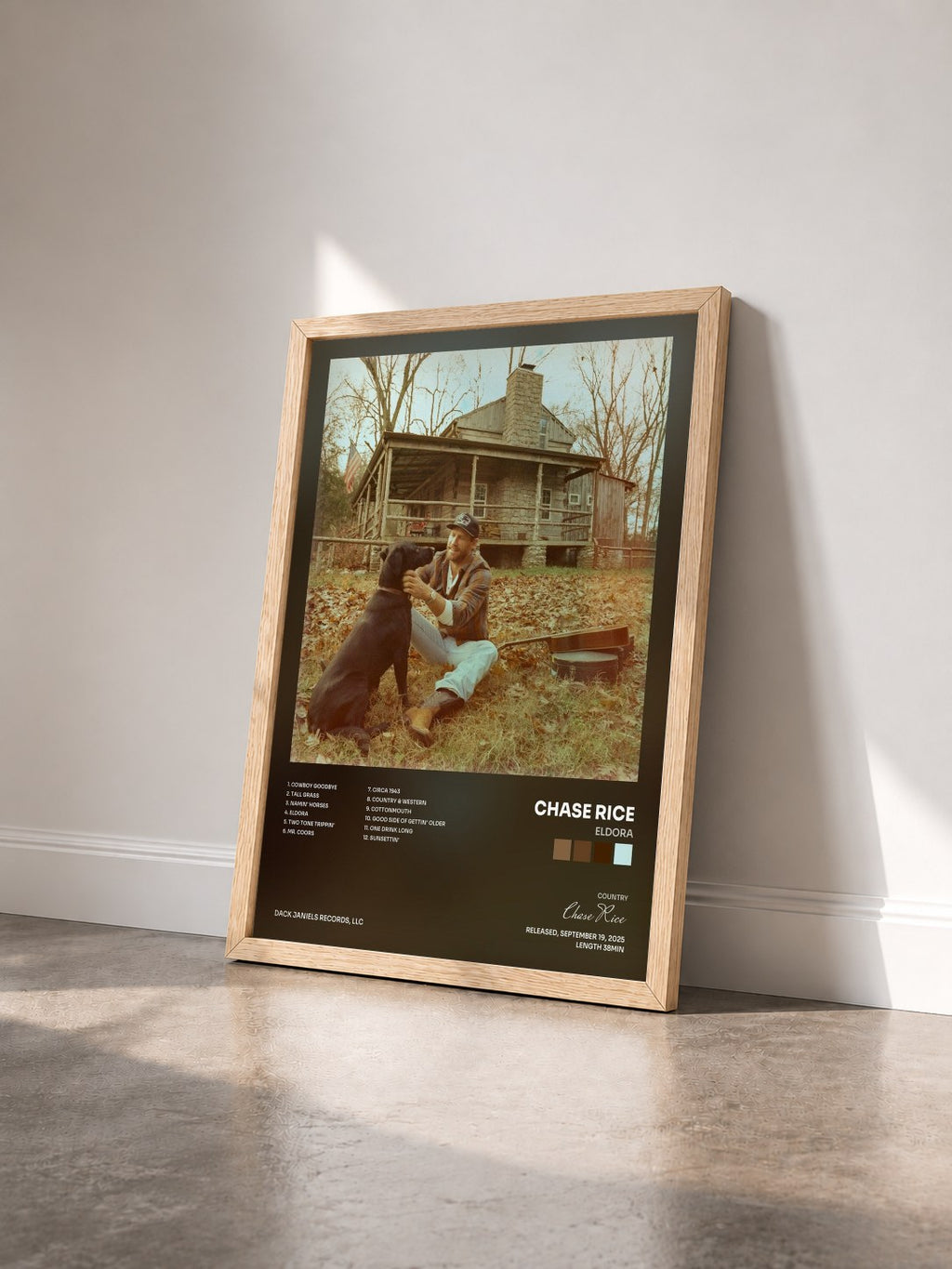 #bois Tableau de l'album ELDORA de Chase Rice vu de trois quarts, cadre en bois brut