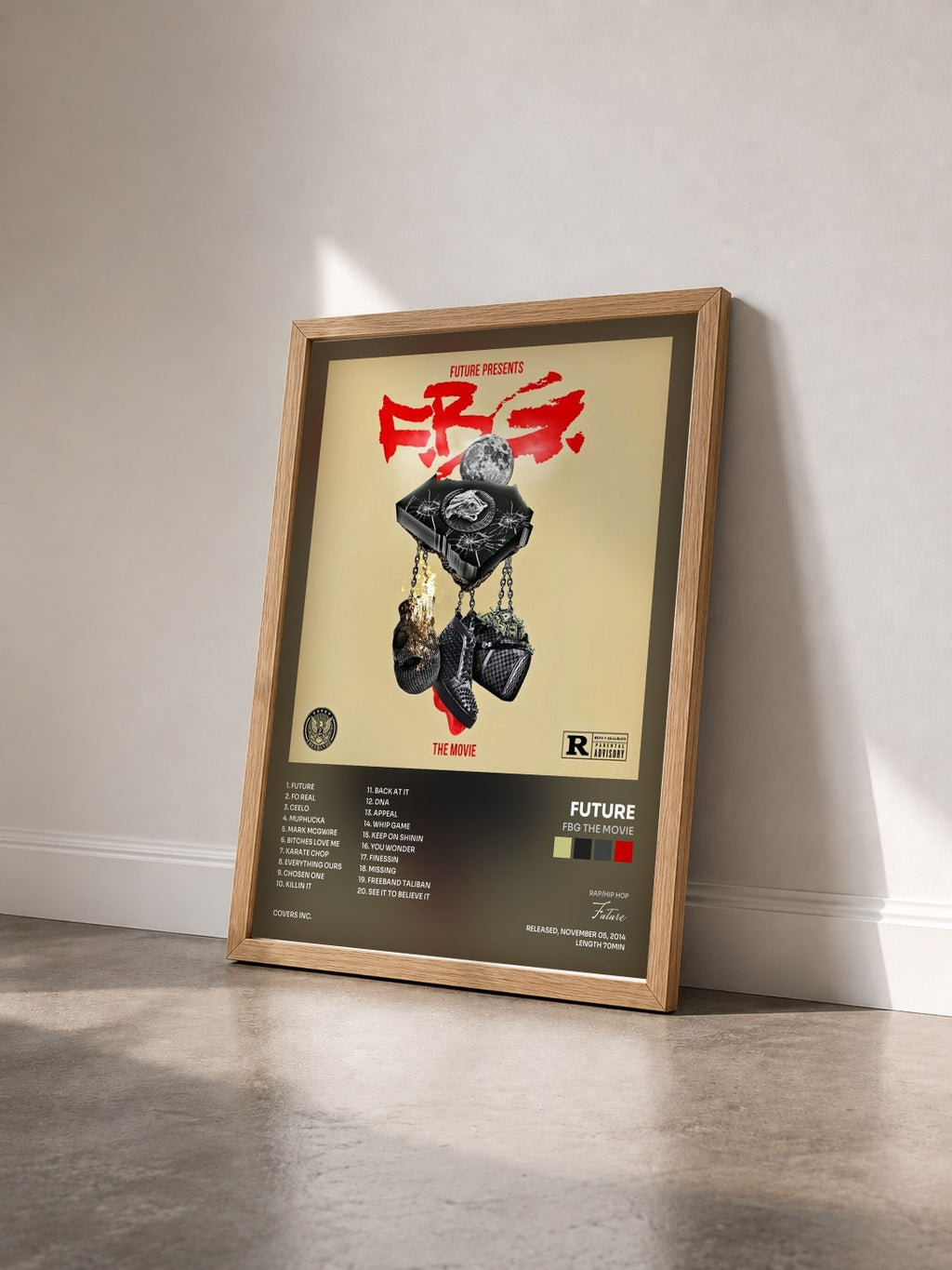 #bois Tableau de l'album FBG The Movie de Future vu de trois quarts, cadre en bois brut