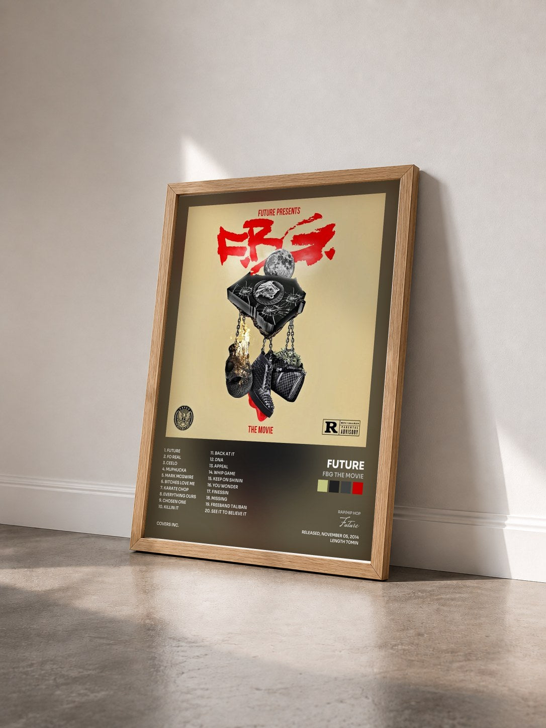 #bois Tableau de l'album FBG The Movie de Future vu de trois quarts, cadre en bois brut