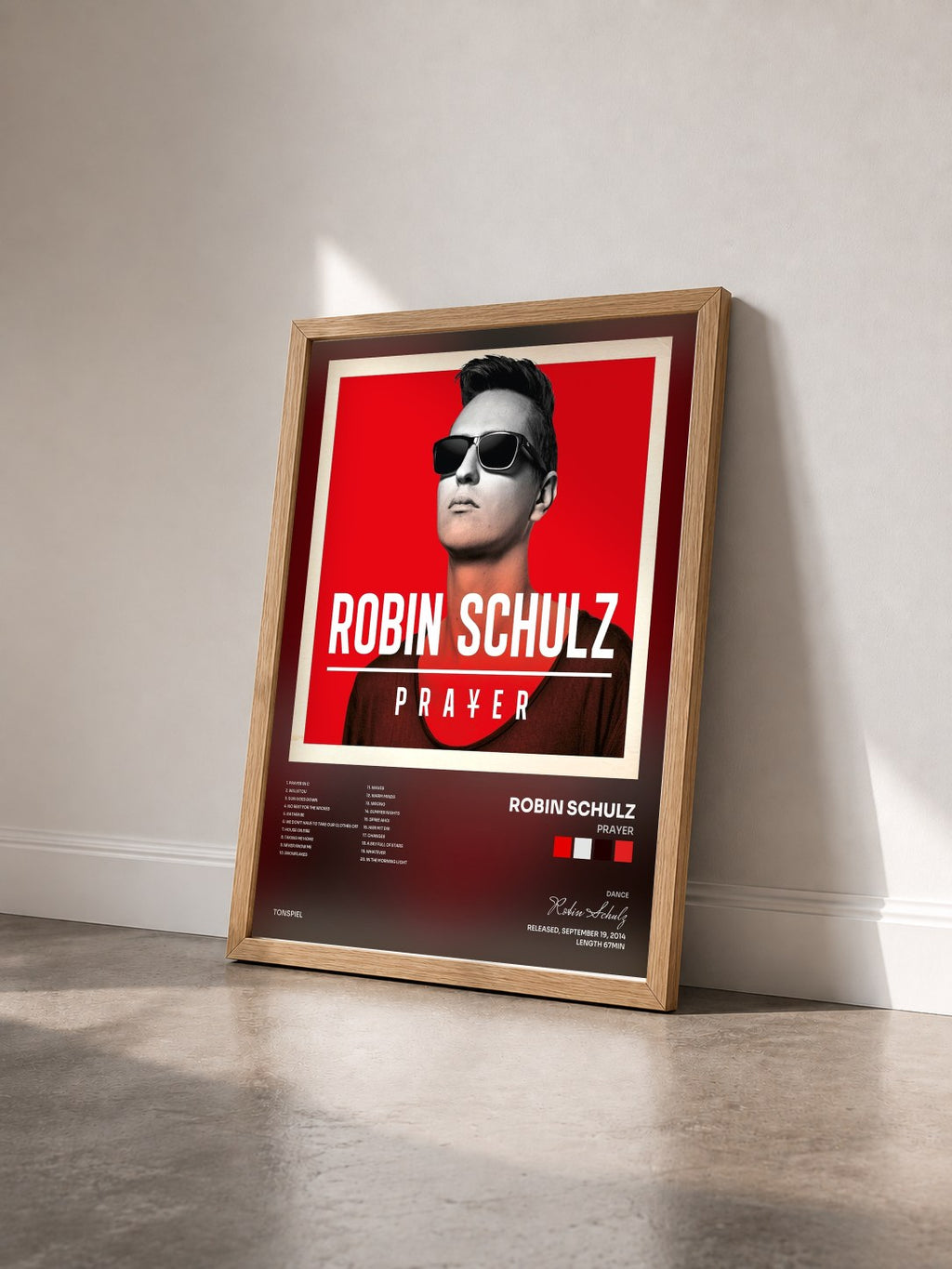 #bois Tableau de l'album Prayer de Robin Schulz vu de trois quarts, cadre en bois brut