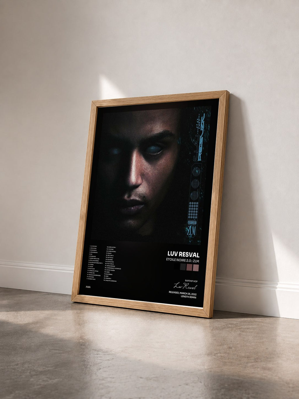 #bois Tableau de l'album Etoile Noire 2.0 : ZLM de Luv Resval vu de trois quarts, cadre en bois brut