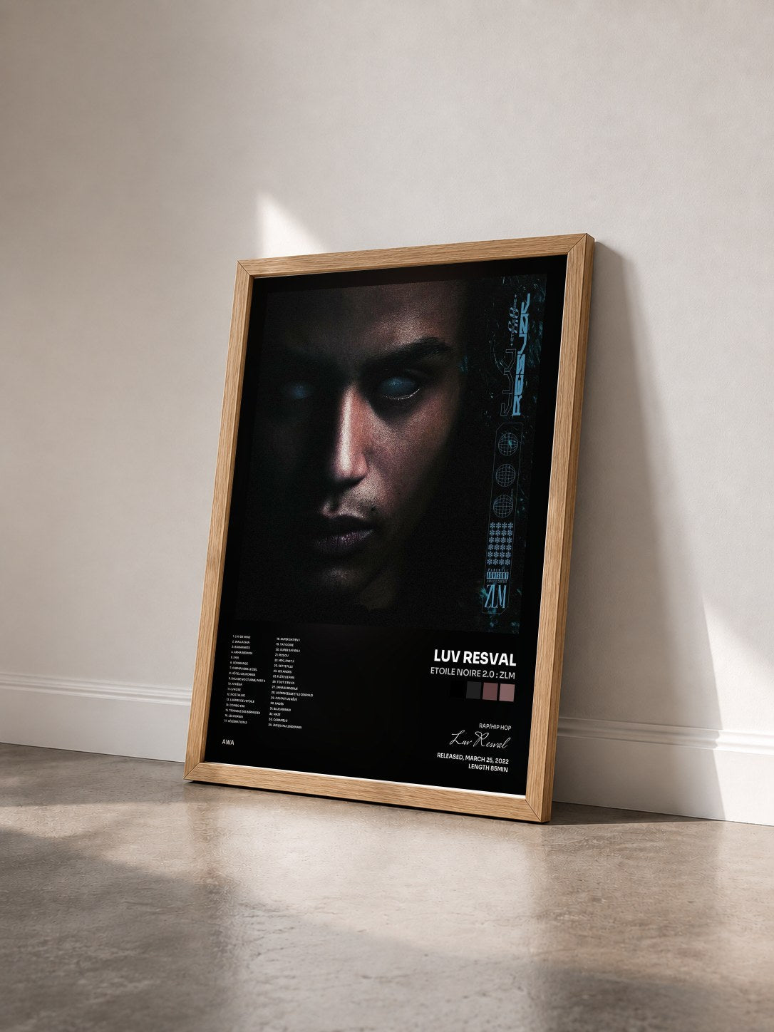 #bois Tableau de l'album Etoile Noire 2.0 : ZLM de Luv Resval vu de trois quarts, cadre en bois brut