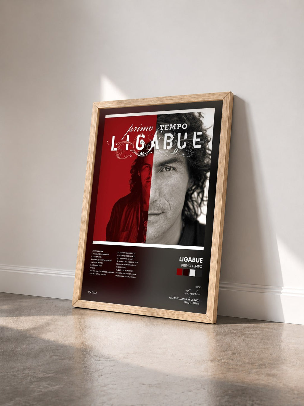 #bois Tableau de l'album Primo tempo de Ligabue vu de trois quarts, cadre en bois brut