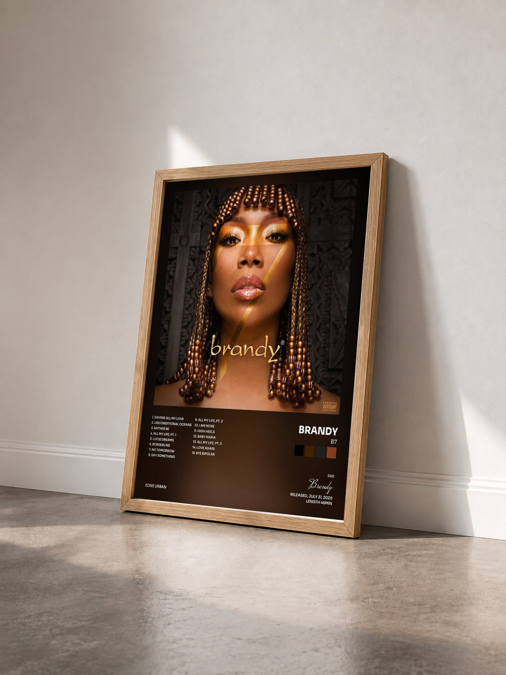 #bois Tableau de l'album b7 de Brandy vu de trois quarts, cadre en bois brut