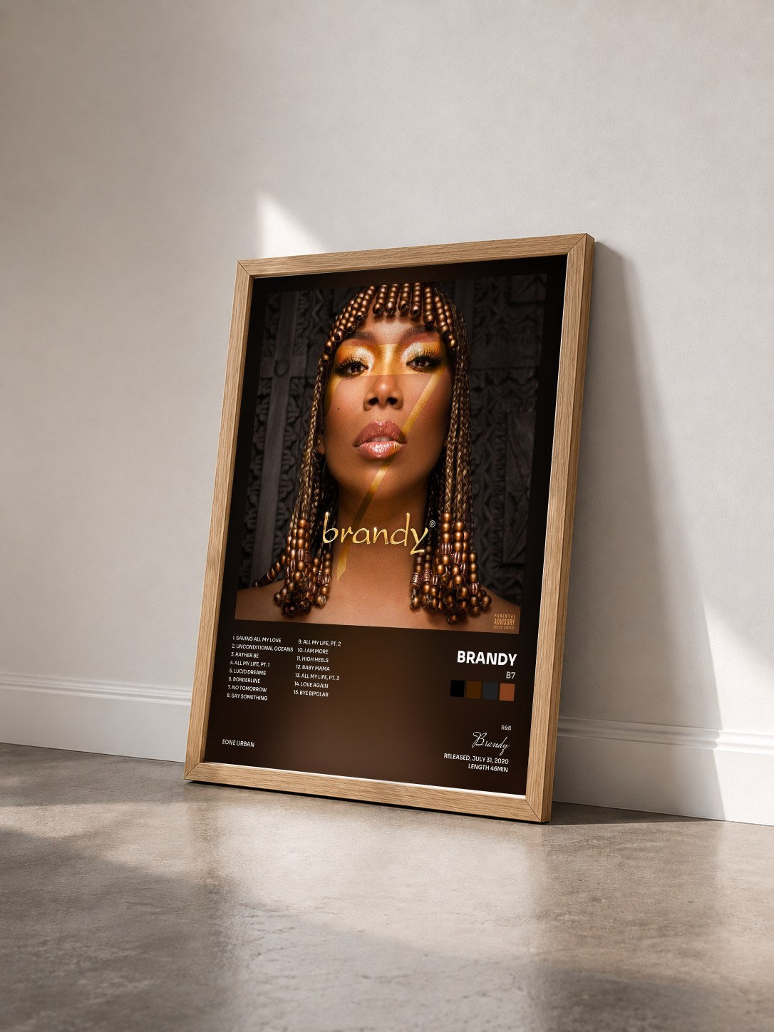 #bois Tableau de l'album b7 de Brandy vu de trois quarts, cadre en bois brut