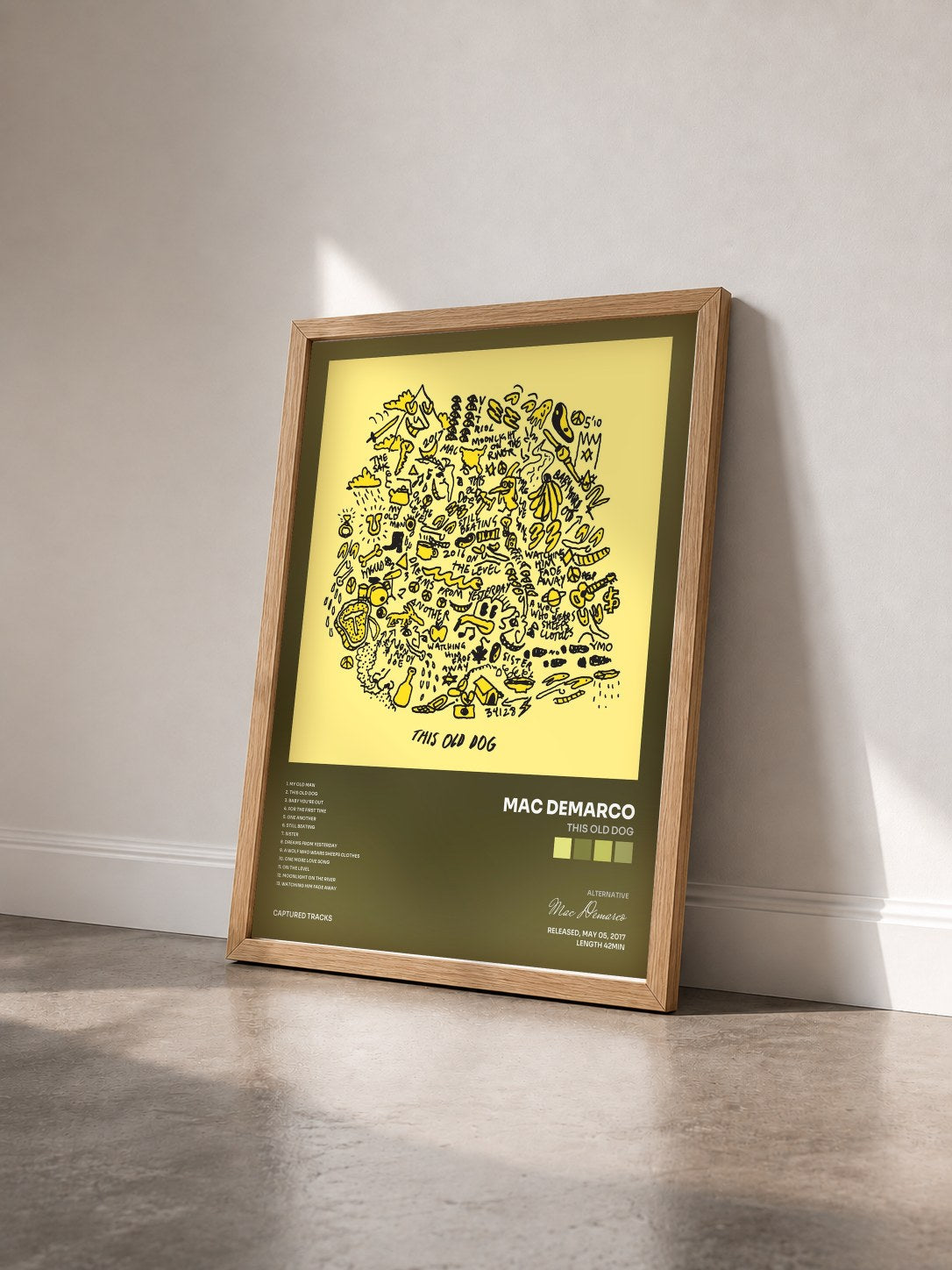 #bois Tableau de l'album This Old Dog de Mac Demarco vu de trois quarts, cadre en bois brut